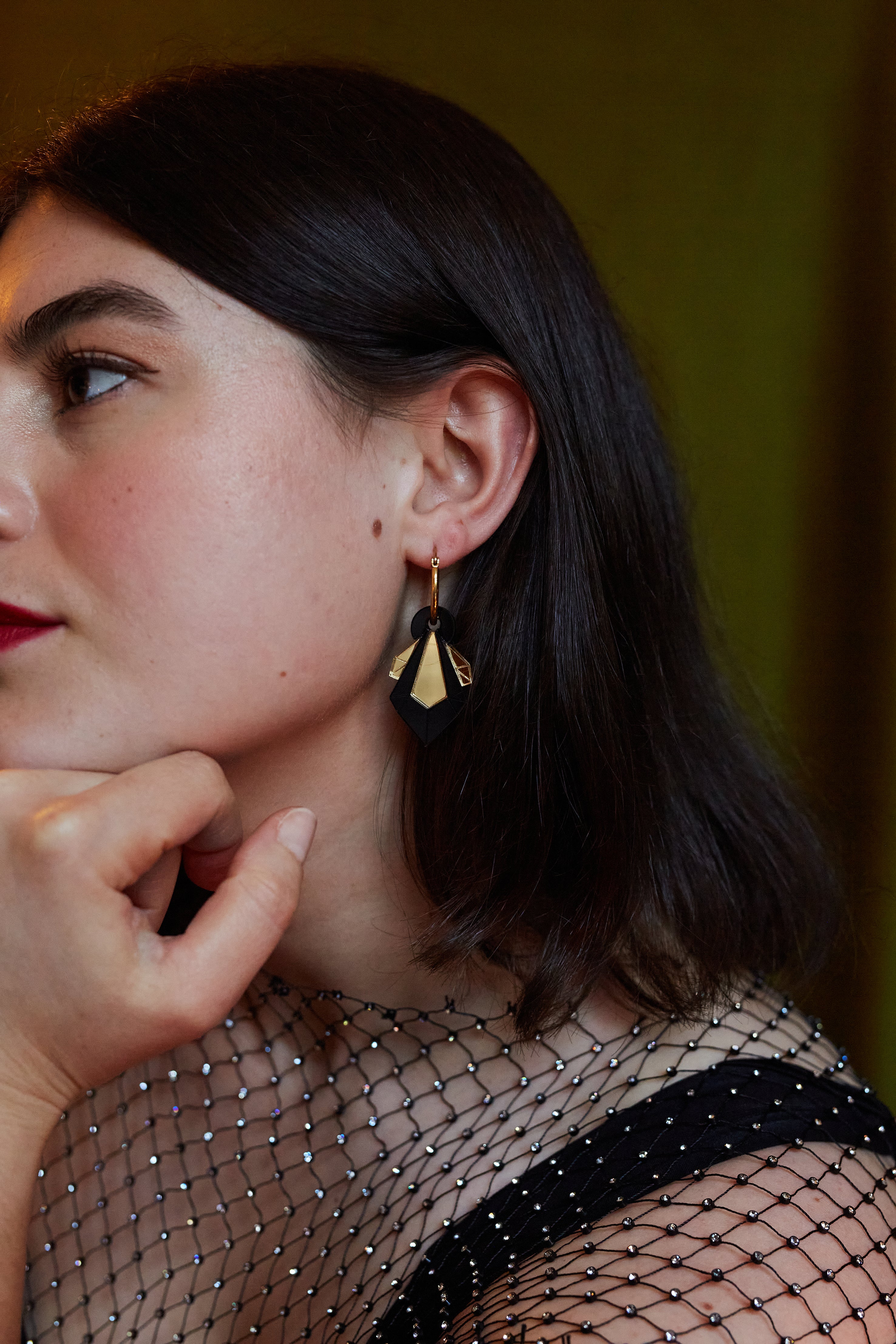 Geo Shard Hoop Earrings GOLD/BLACK