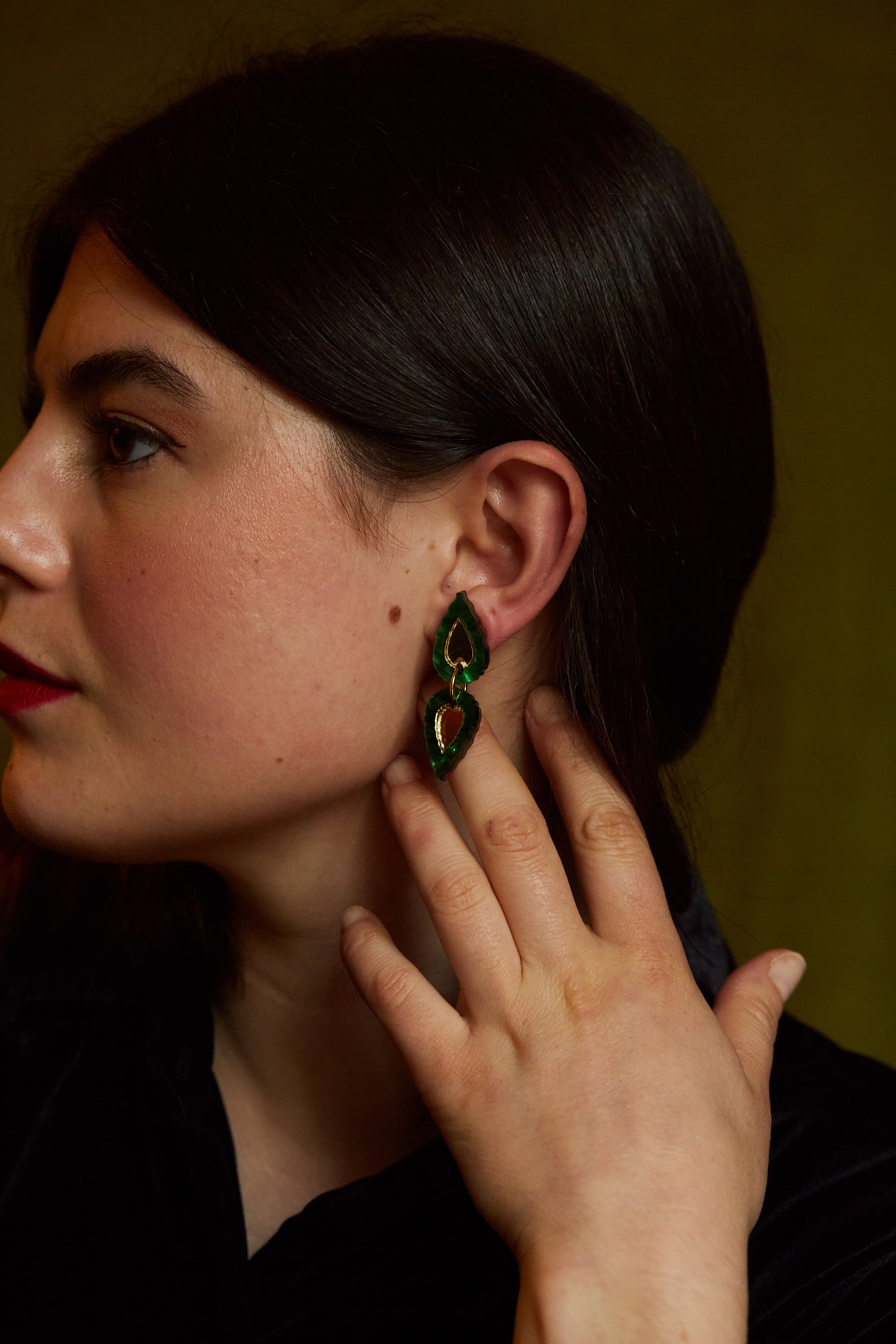 Folk Teardrop Double Drop Earrings GREEN