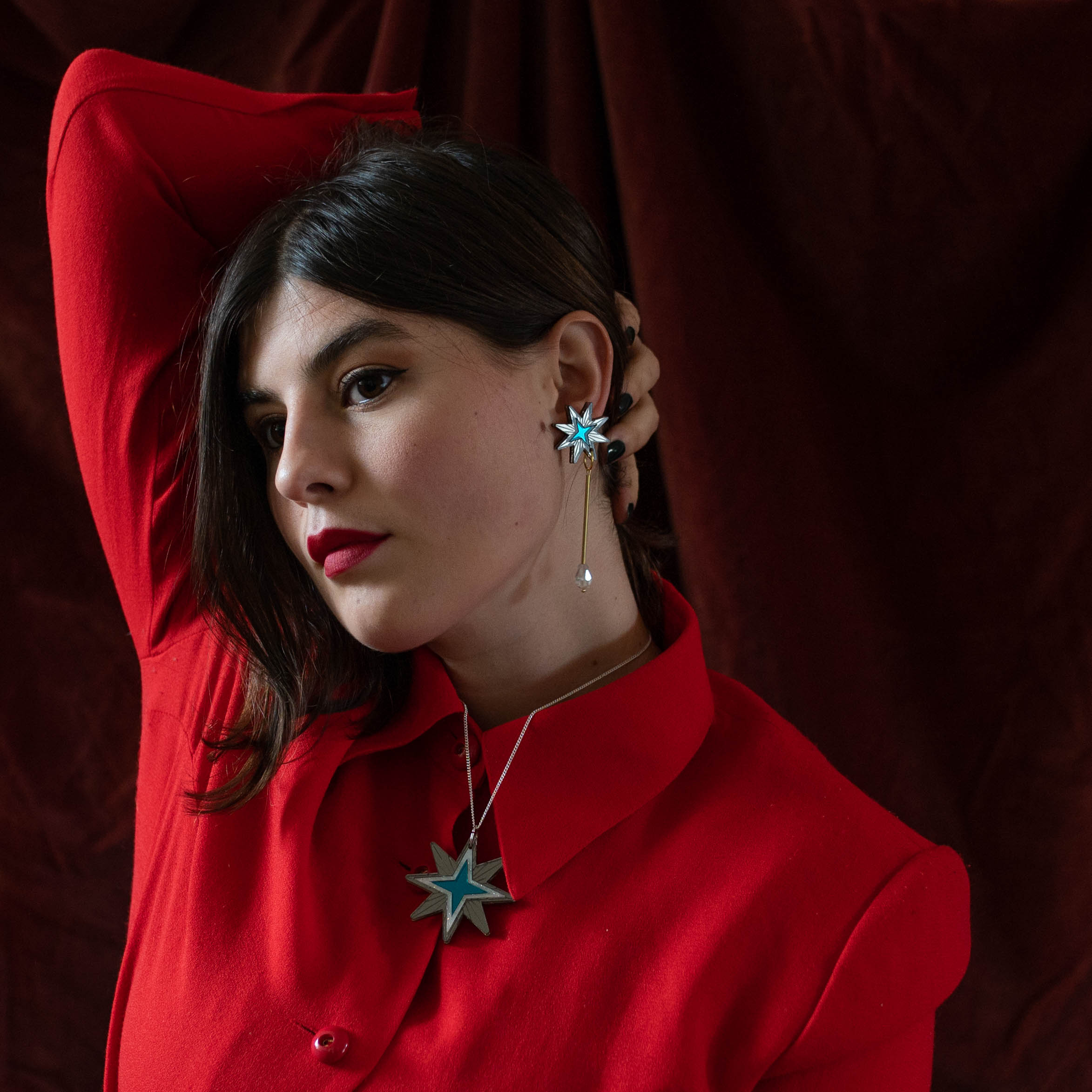 Boucles d'oreilles pendantes étoile en laiton, vert