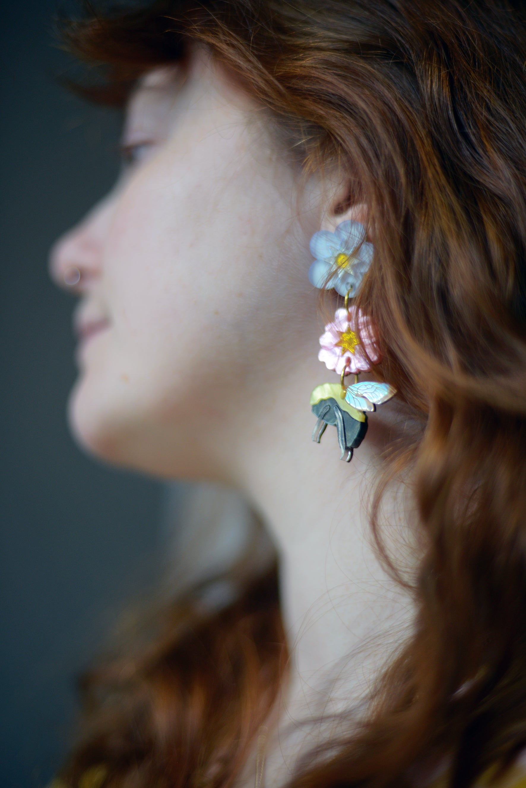 Boucles d'oreilles triples pendantes bouquet de printemps