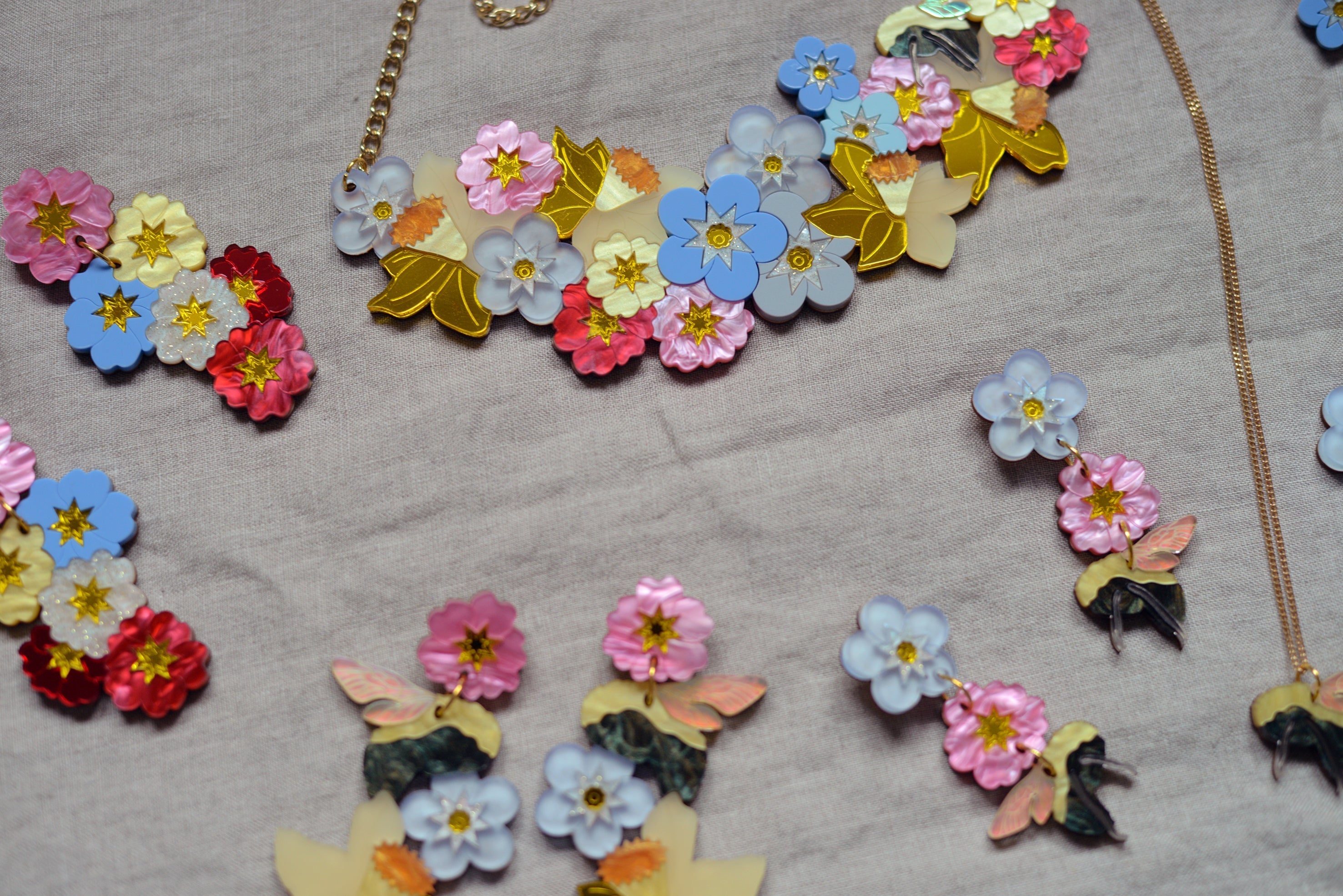Boucles d'oreilles triples pendantes bouquet de printemps