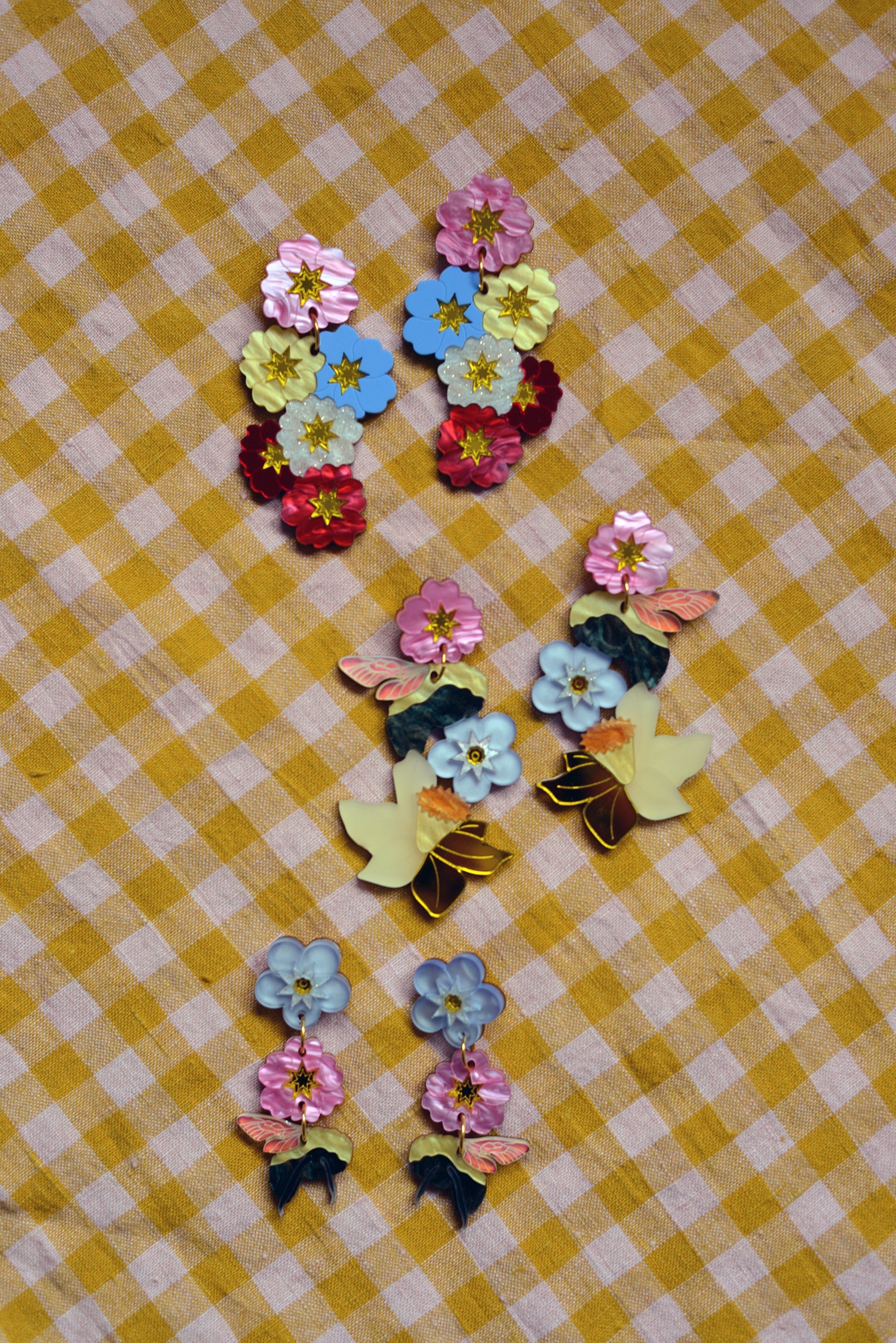 Boucles d'oreilles triples pendantes bouquet de printemps