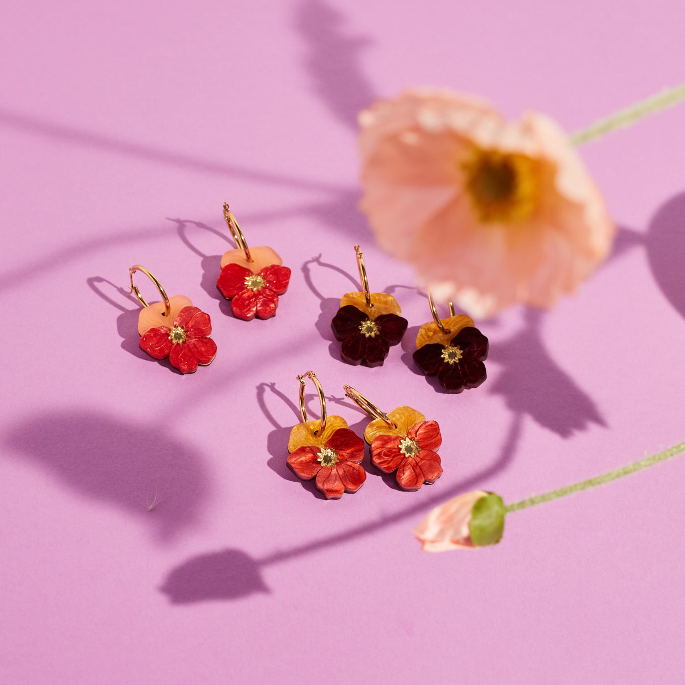 Boucles d'oreilles créoles pensée