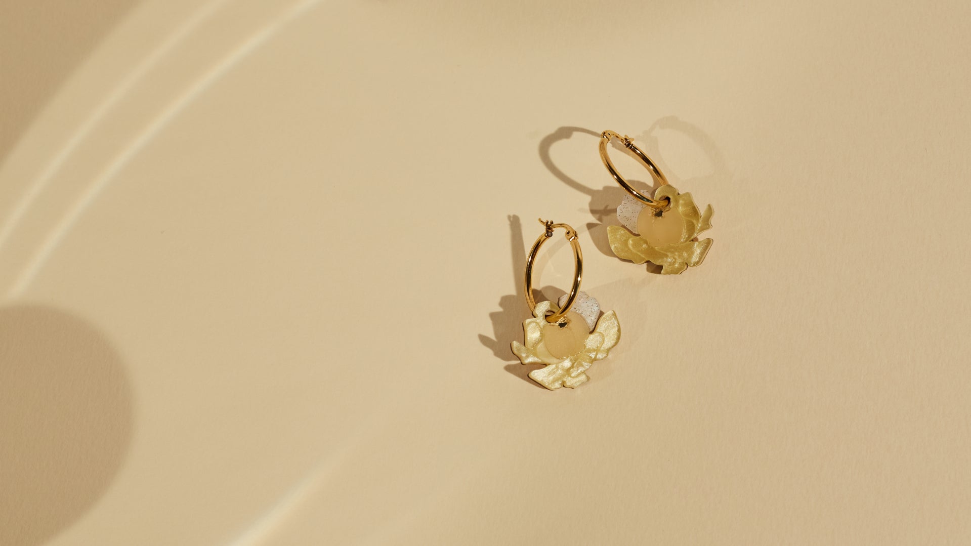 Peony Hoop Earrings, yellow