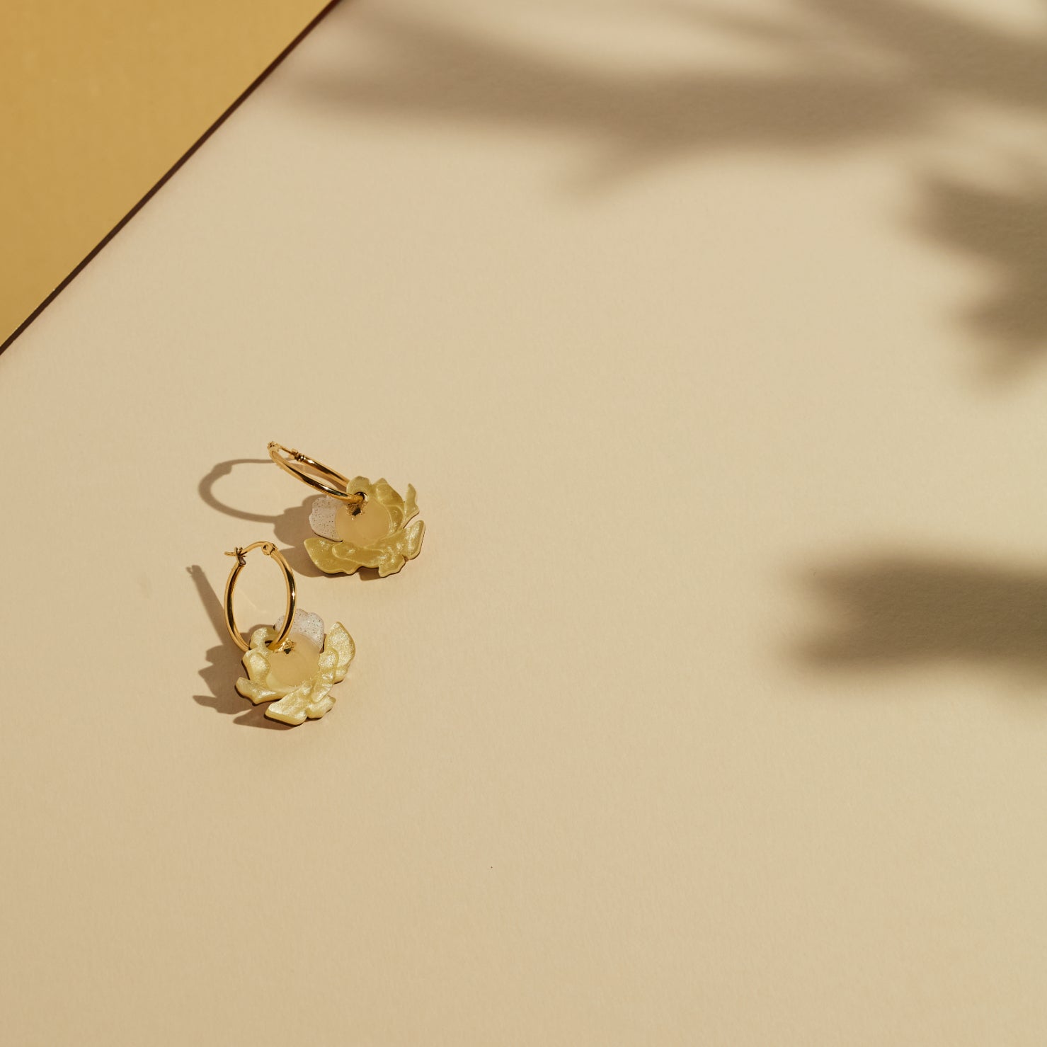 Peony Hoop Earrings, yellow