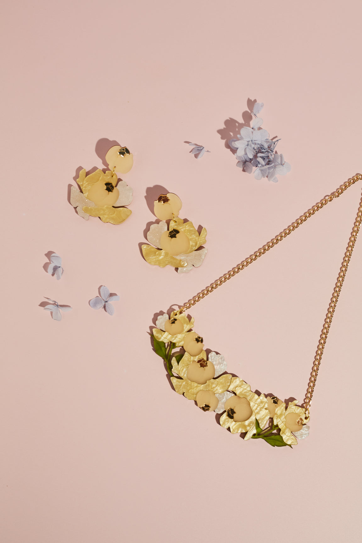 Peony Statement Earrings, yellow