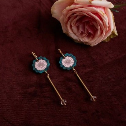 Brass Drop Mini Hoop Earrings- Teal