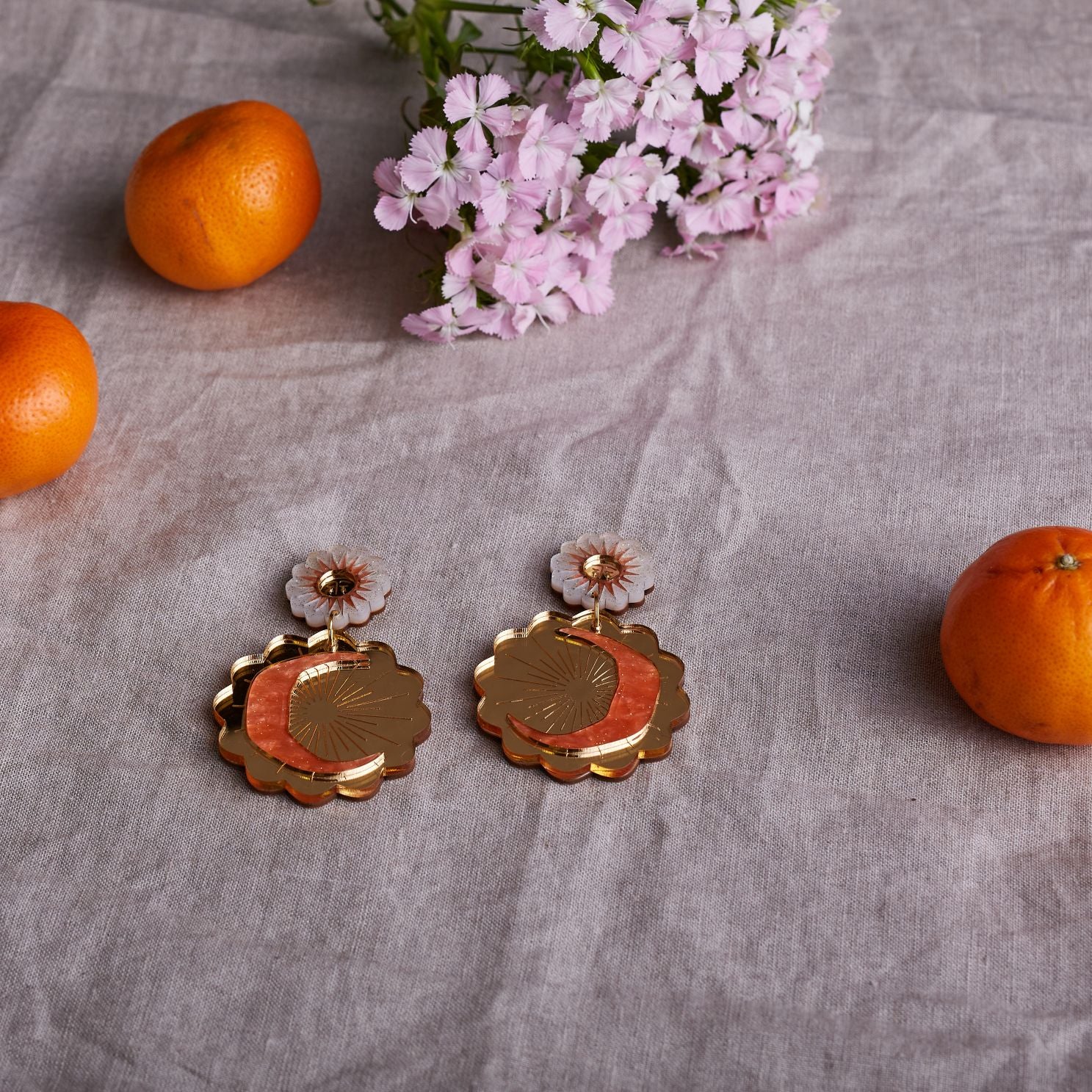 Boucles d'oreilles à tige Soleil Lune Déclaration Céleste - Pêche