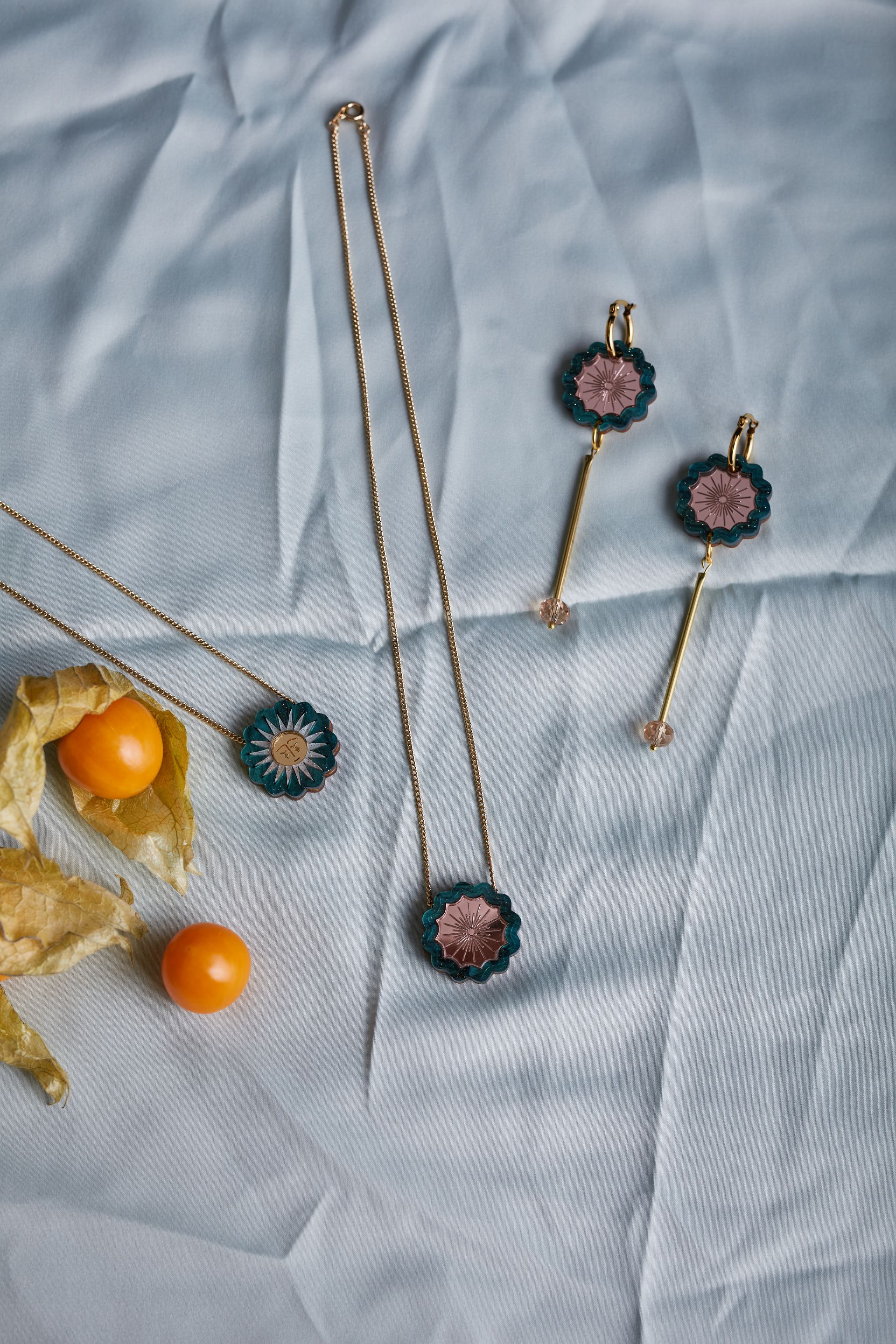 Brass Drop Mini Hoop Earrings- Teal