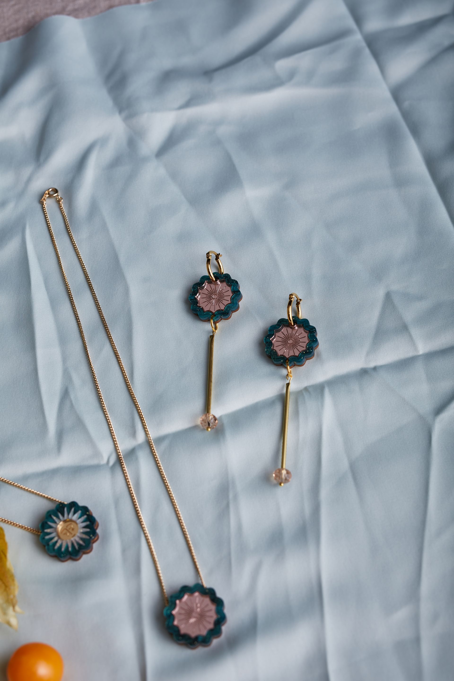 Brass Drop Mini Hoop Earrings- Teal