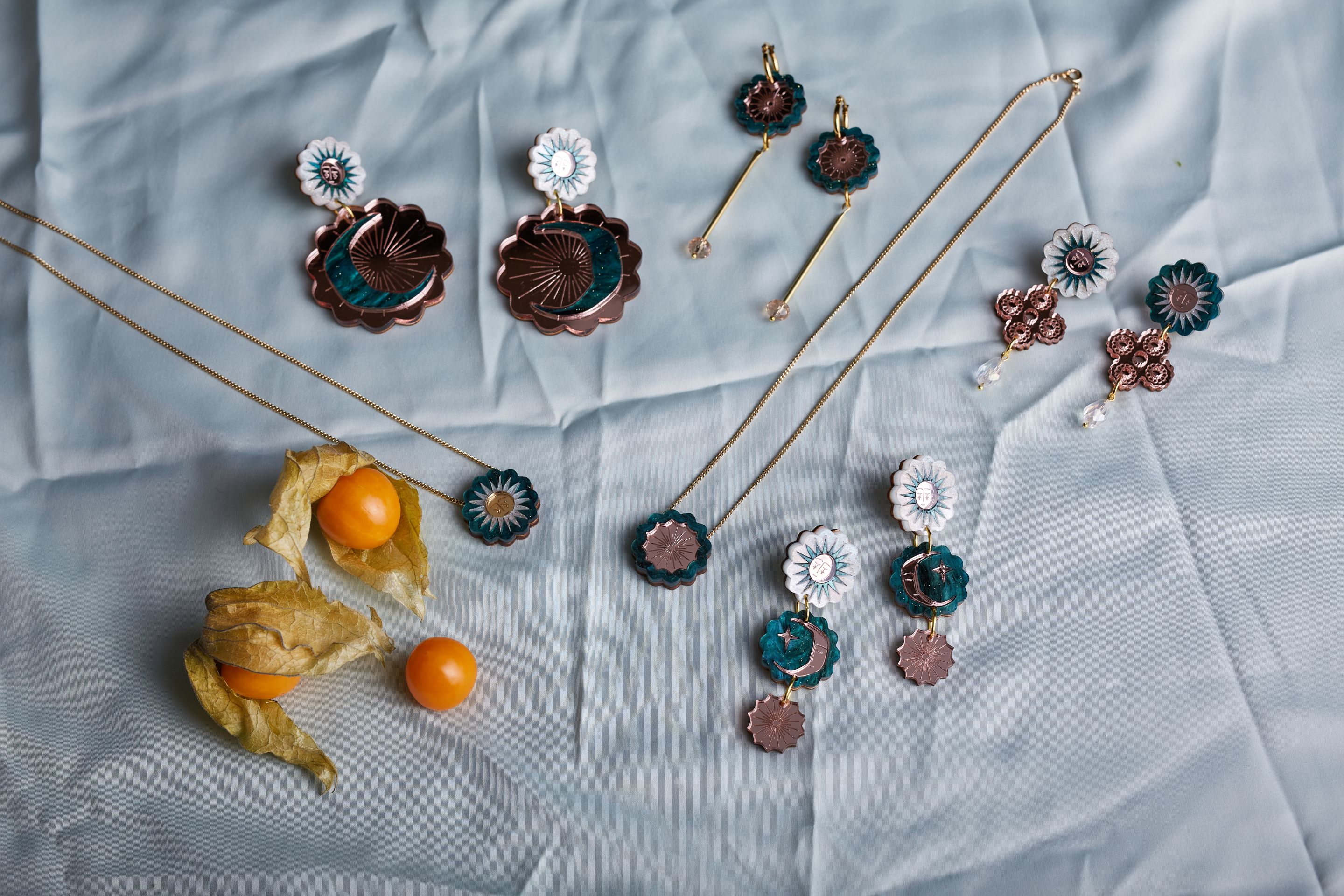 Brass Drop Mini Hoop Earrings- Teal