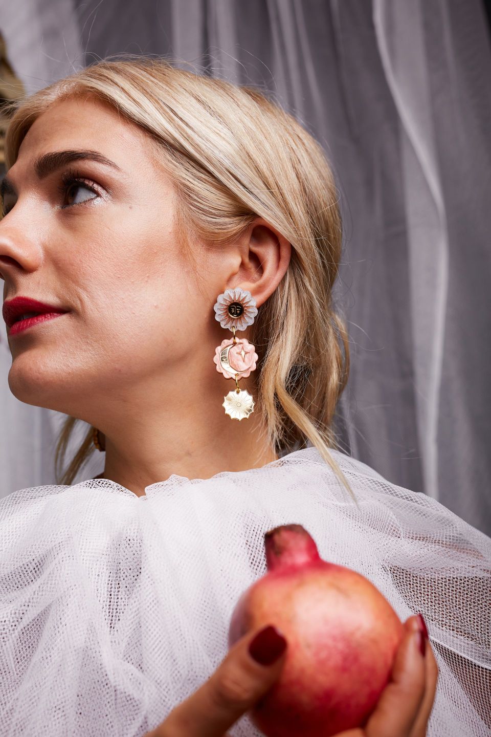 Boucles d'oreilles à tige Céleste Soleil Lune - Sarcelle