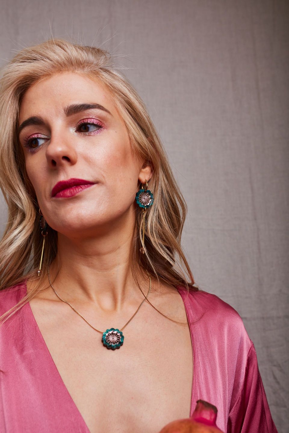 Brass Drop Mini Hoop Earrings- Teal