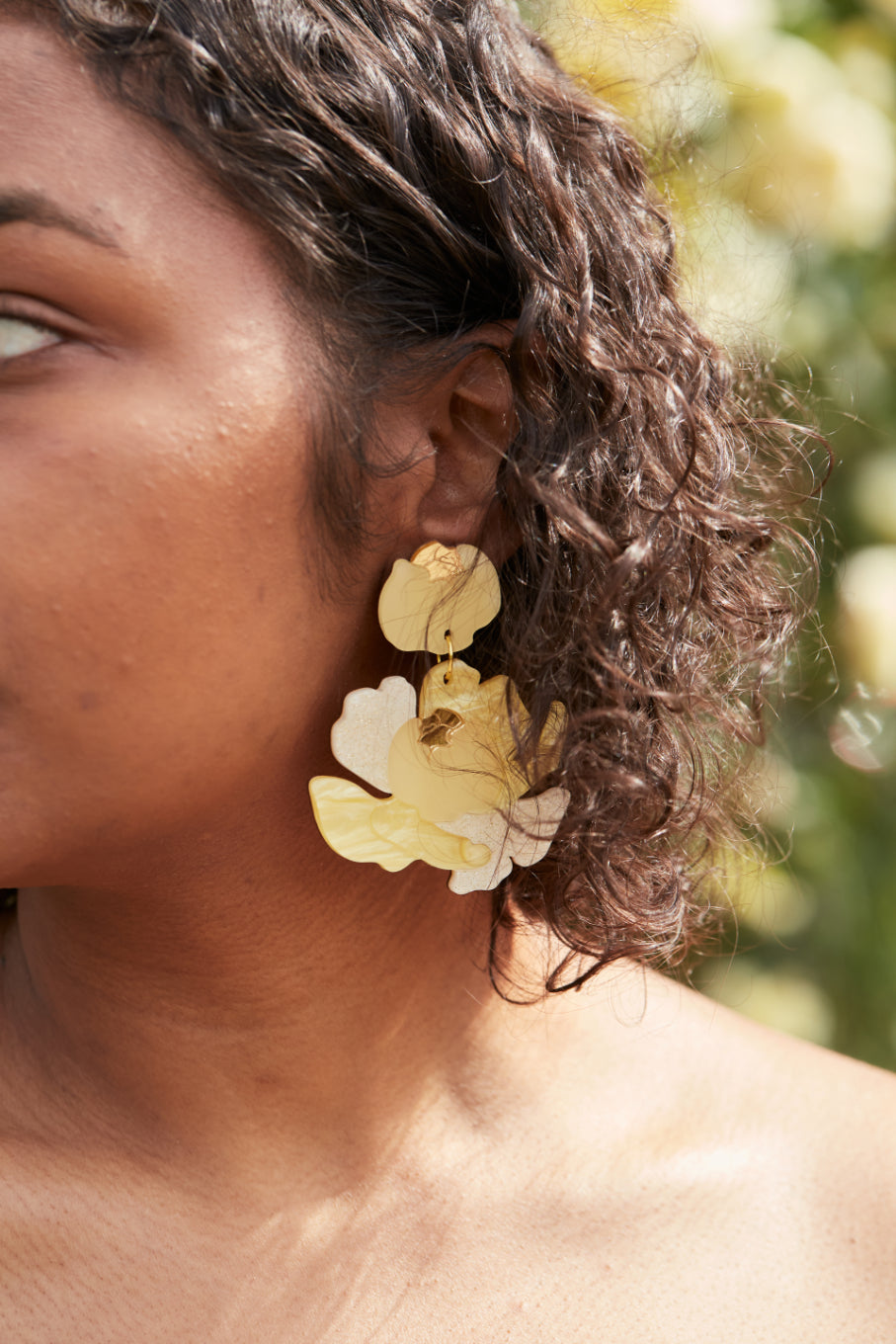 Peony Statement Earrings, yellow