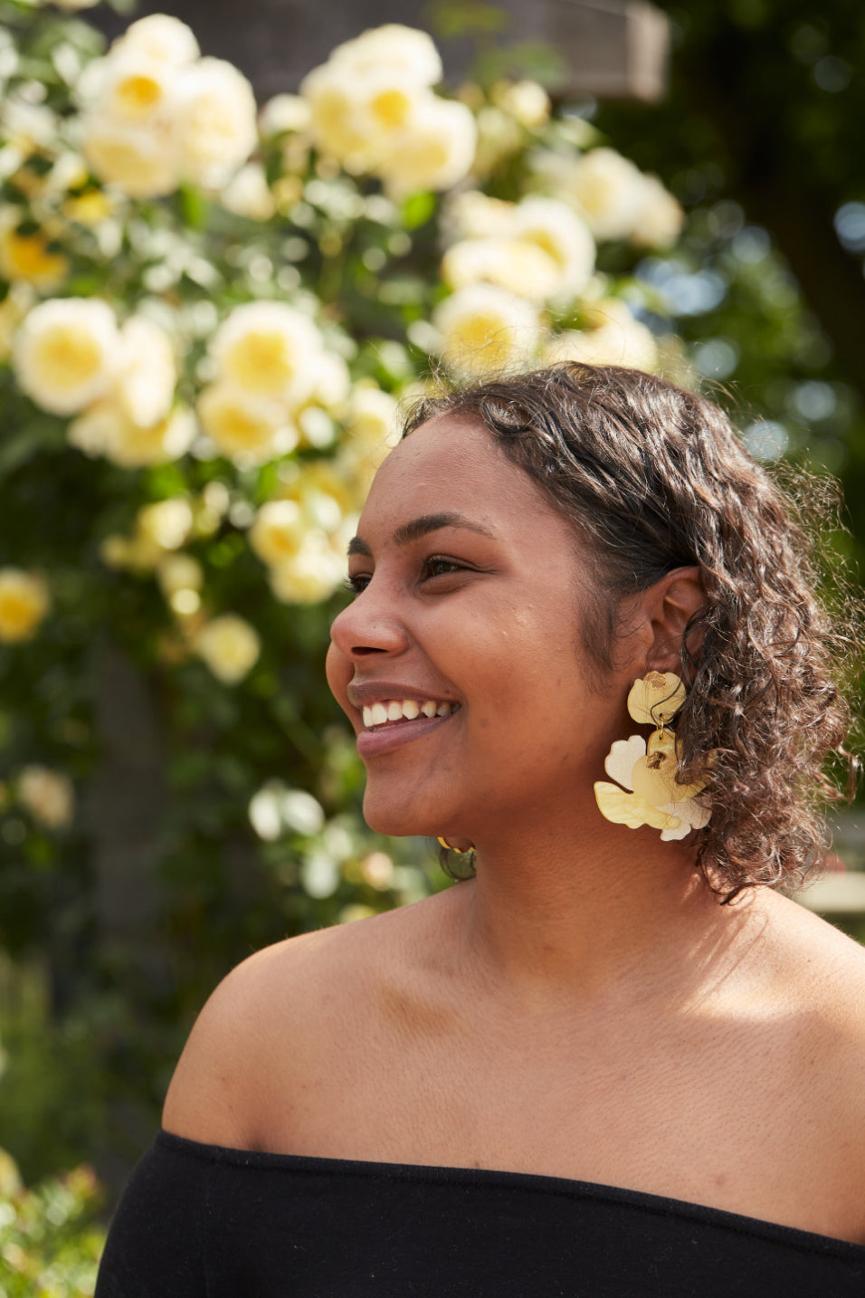 Peony Statement Earrings, yellow