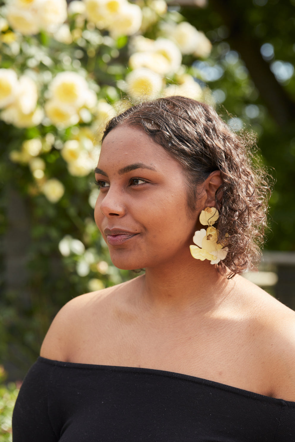 Peony Statement Earrings, yellow