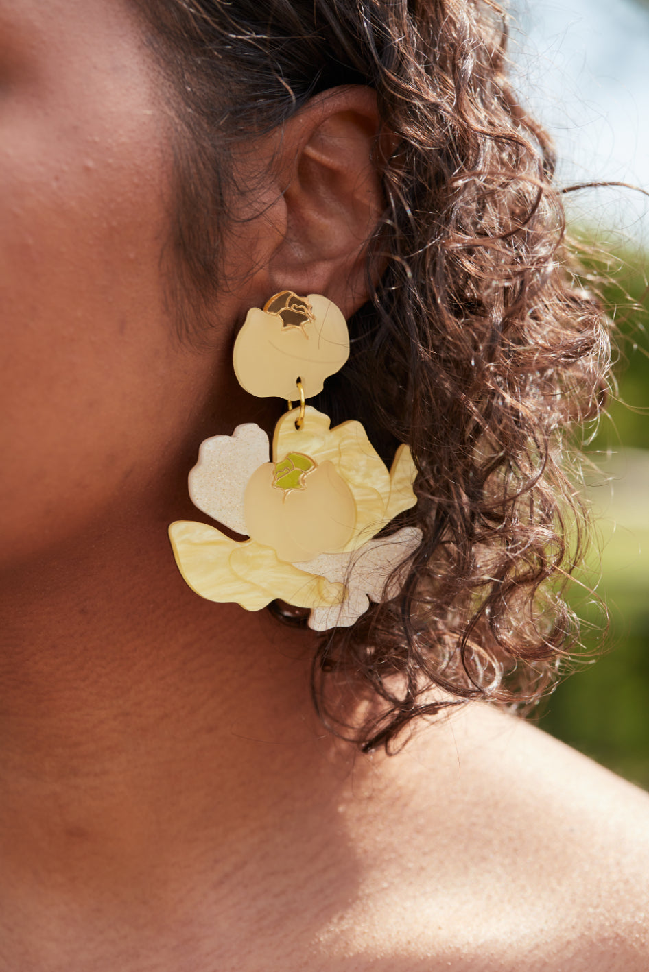 Peony Statement Earrings, yellow