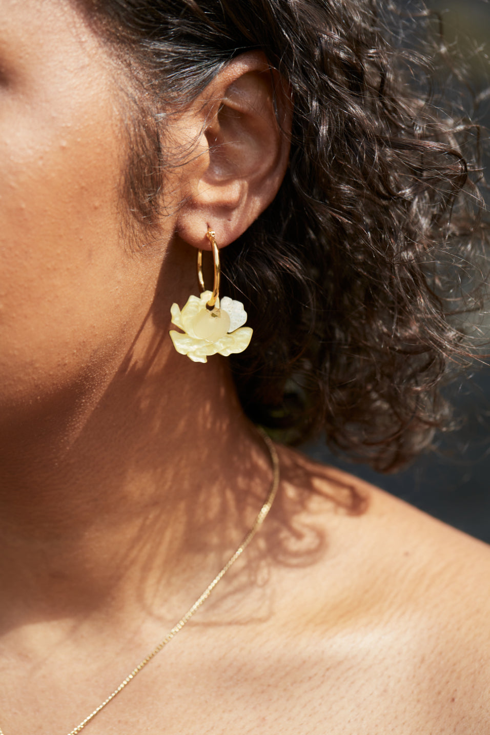 Peony Hoop Earrings, yellow