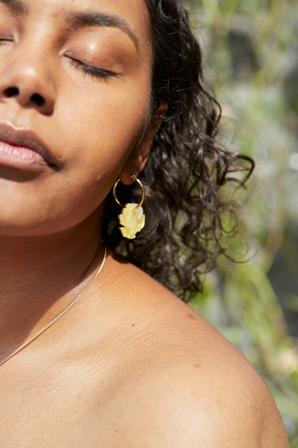 Peony Hoop Earrings, yellow