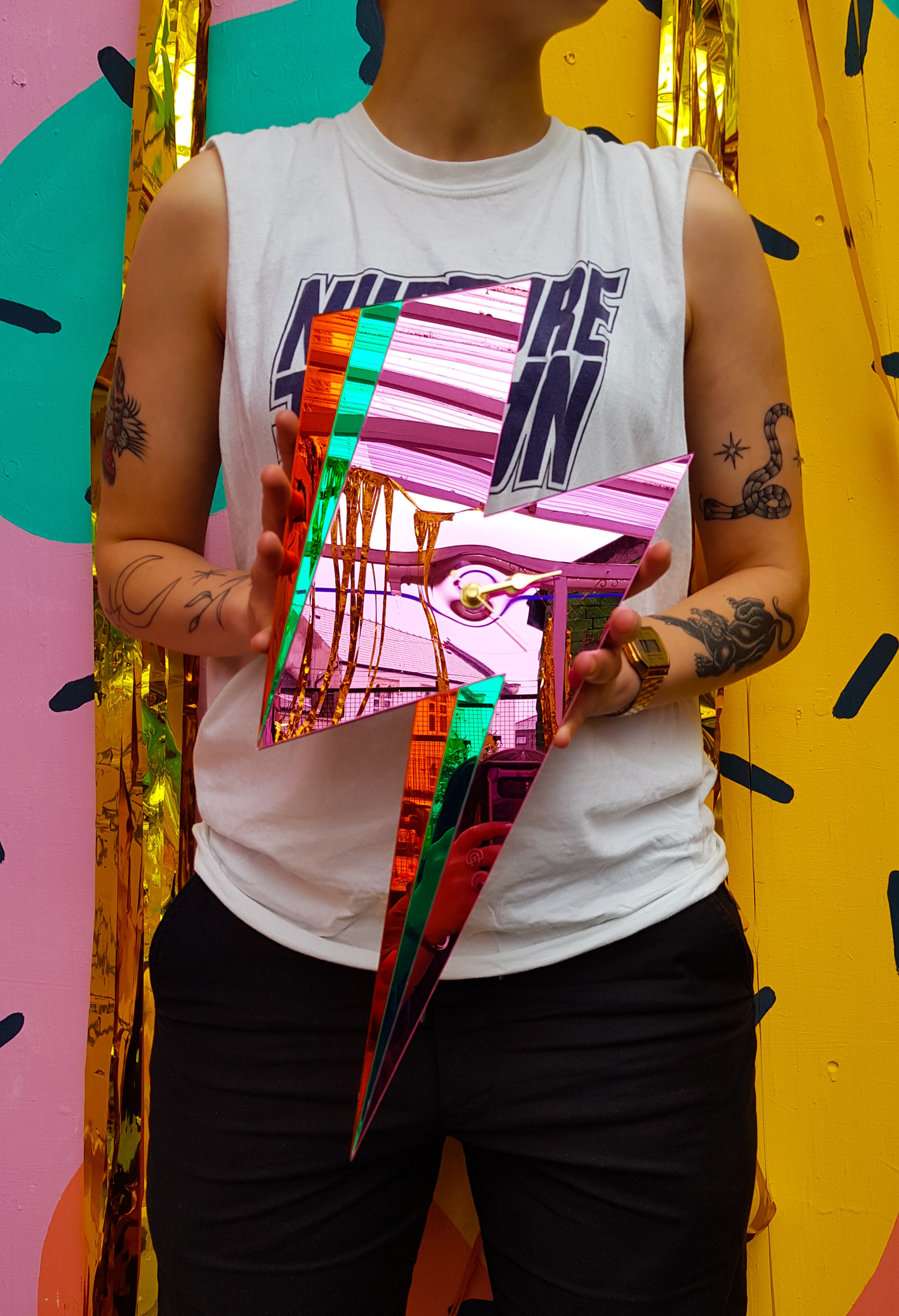 Lightning Bolt Clock (orange/green/pink)