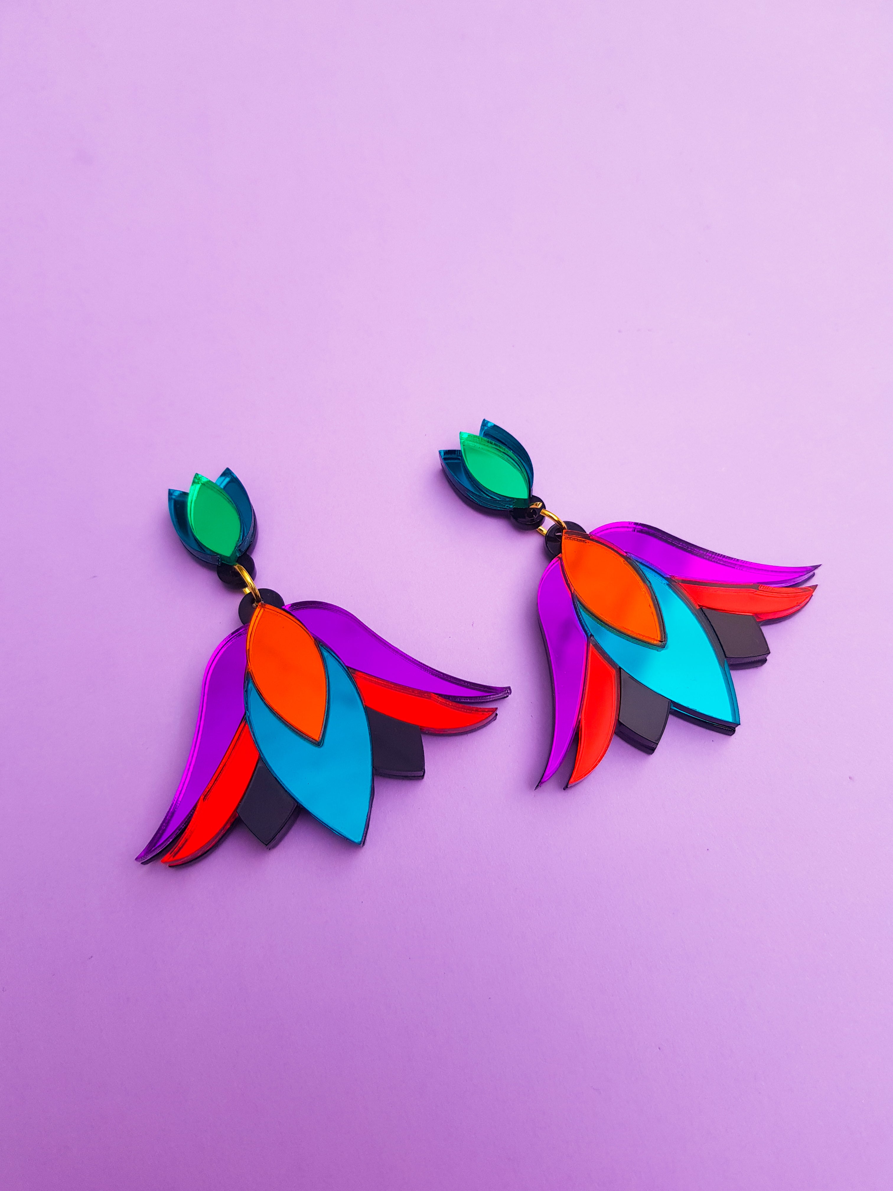 Dahlia Single Drop Statement Earrings, orange centre