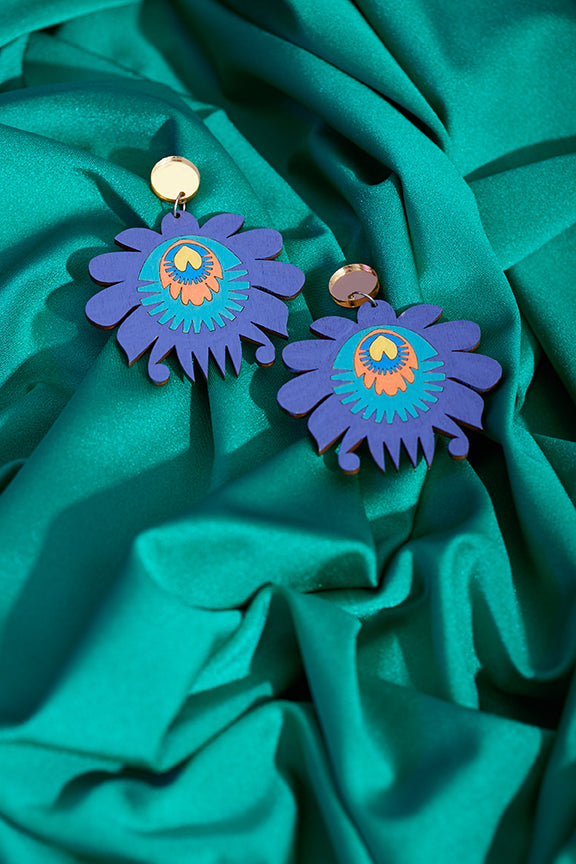 Mauve floral hand painted earrings