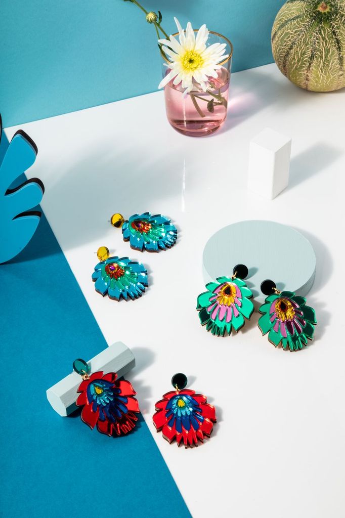 Folk Flower Statement Earrings, black/gold