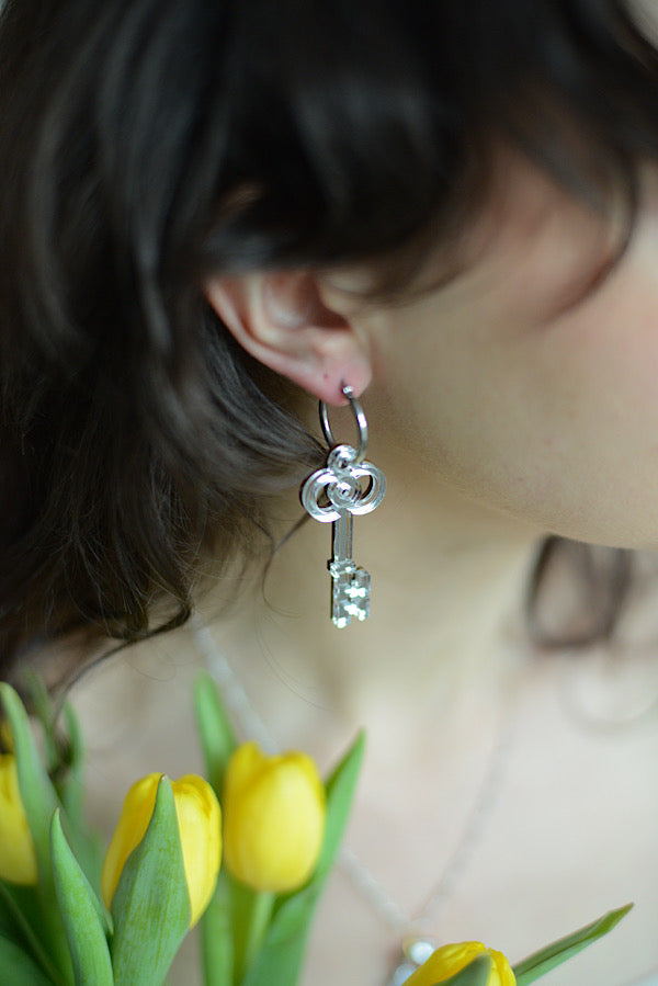 Mismatched Locket & Key Hoops LILAC