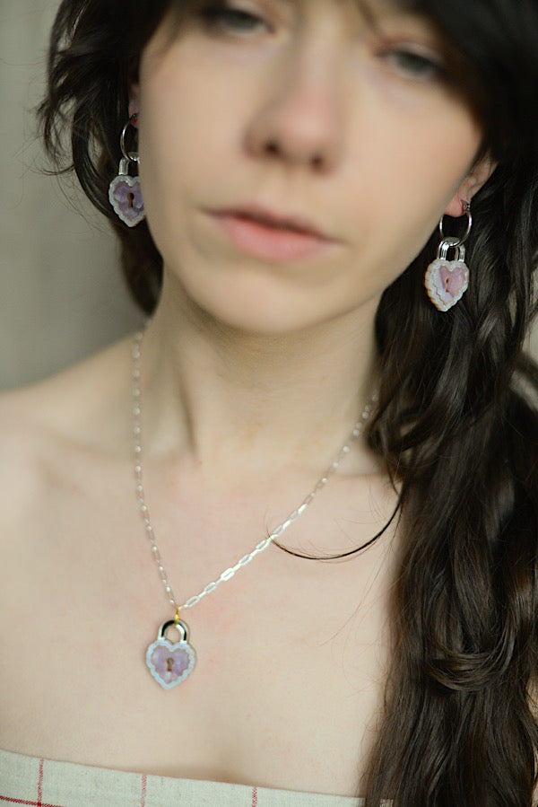 Mismatched Locket & Key Hoops LILAC