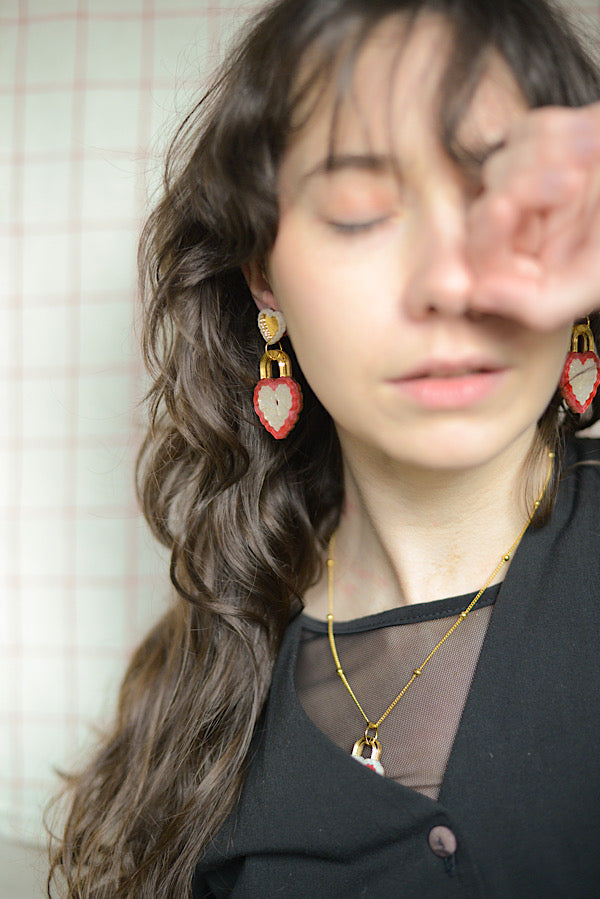 Locket Statement Earrings RED