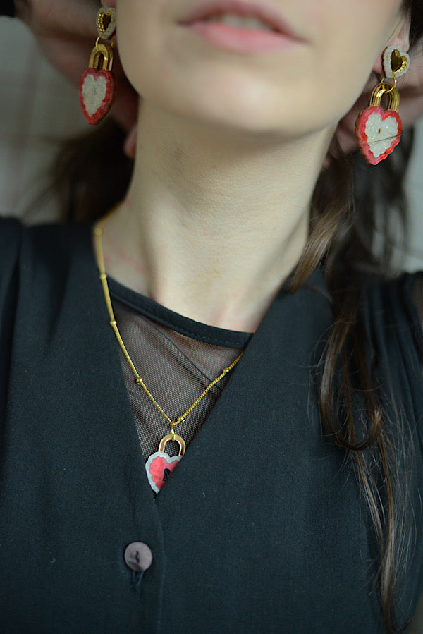 Locket Statement Earrings RED