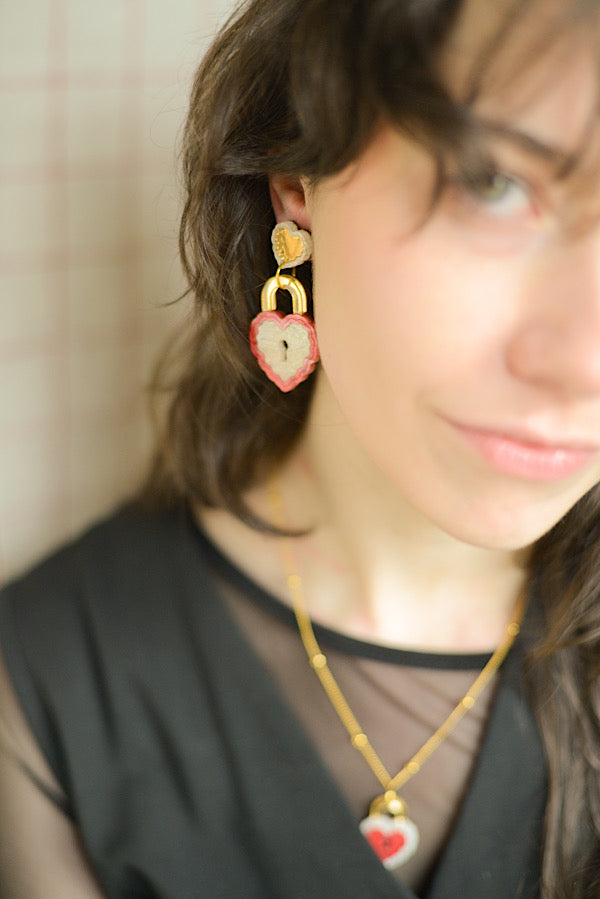 Locket Statement Earrings RED