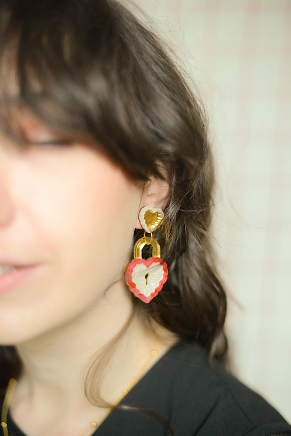Locket Statement Earrings RED