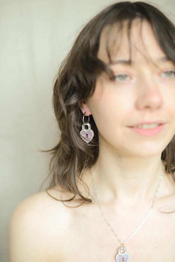 Mismatched Locket & Key Hoops LILAC