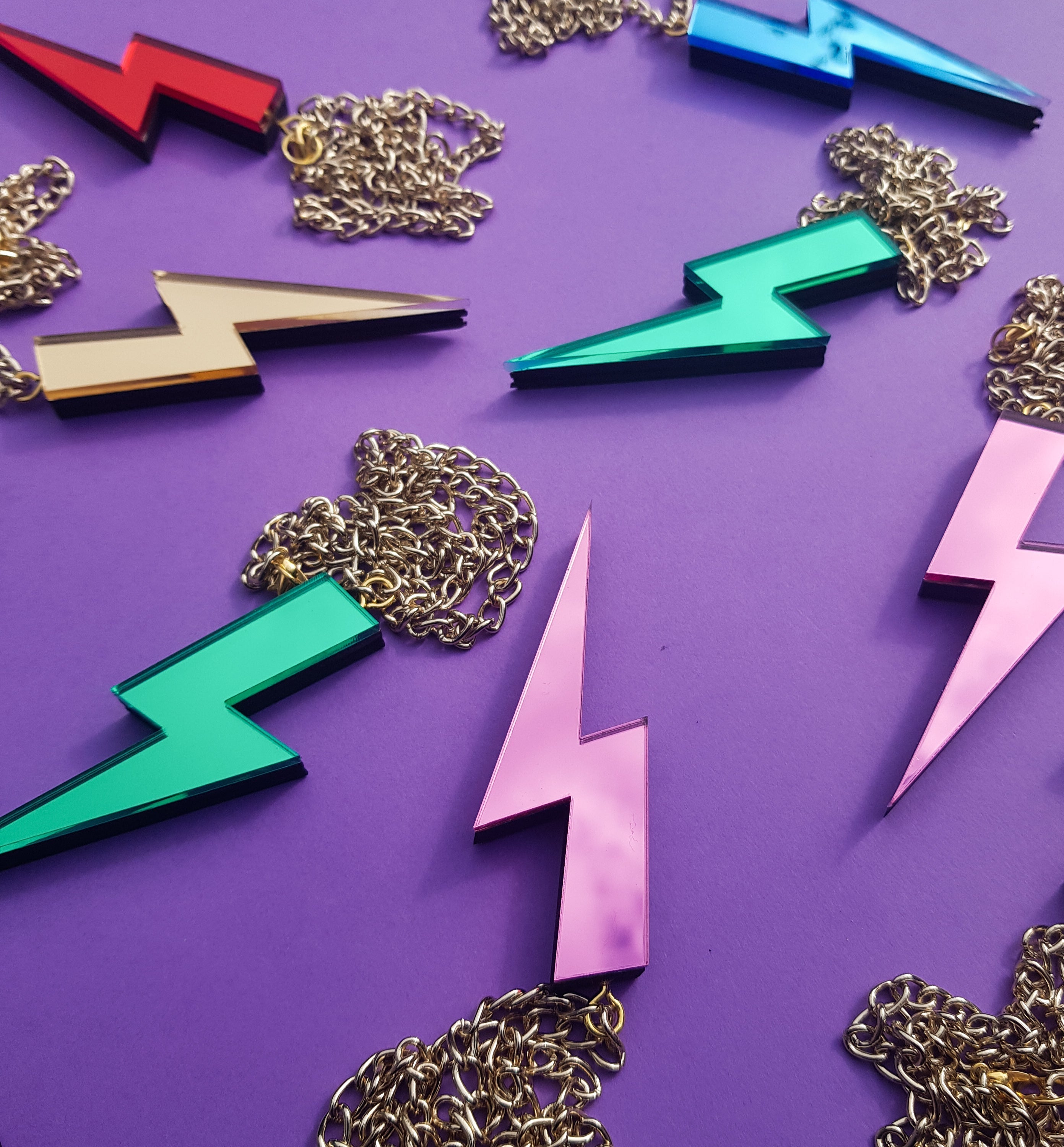 Pink Statement Lightning Bolt Necklace - Main Image