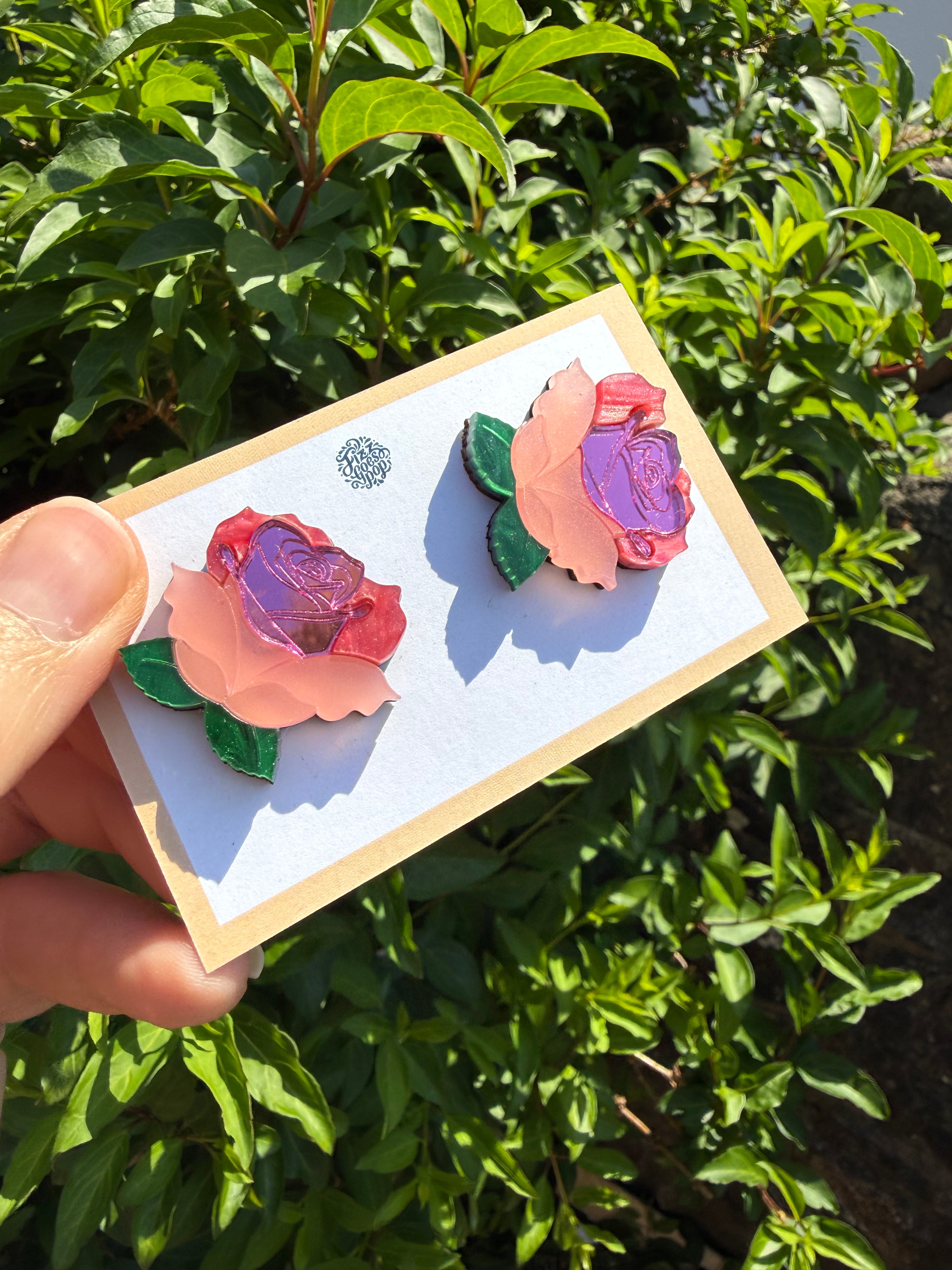 Pink rose studs