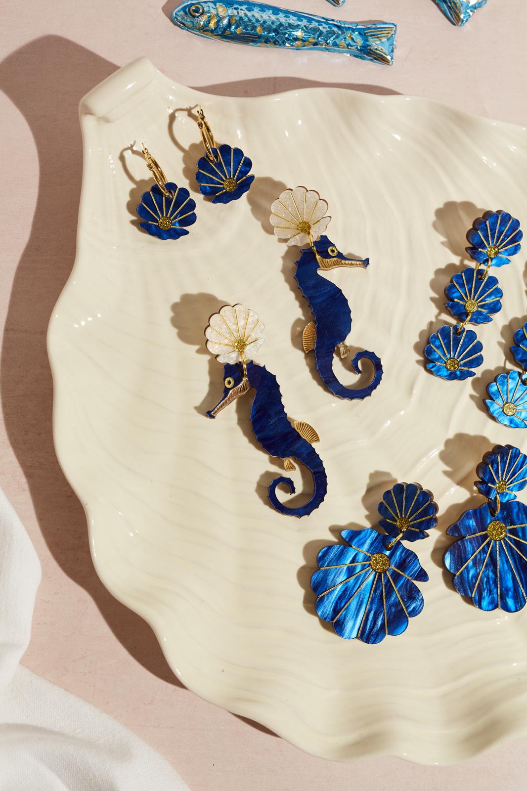 Clam Statement Earrings Royal Blue