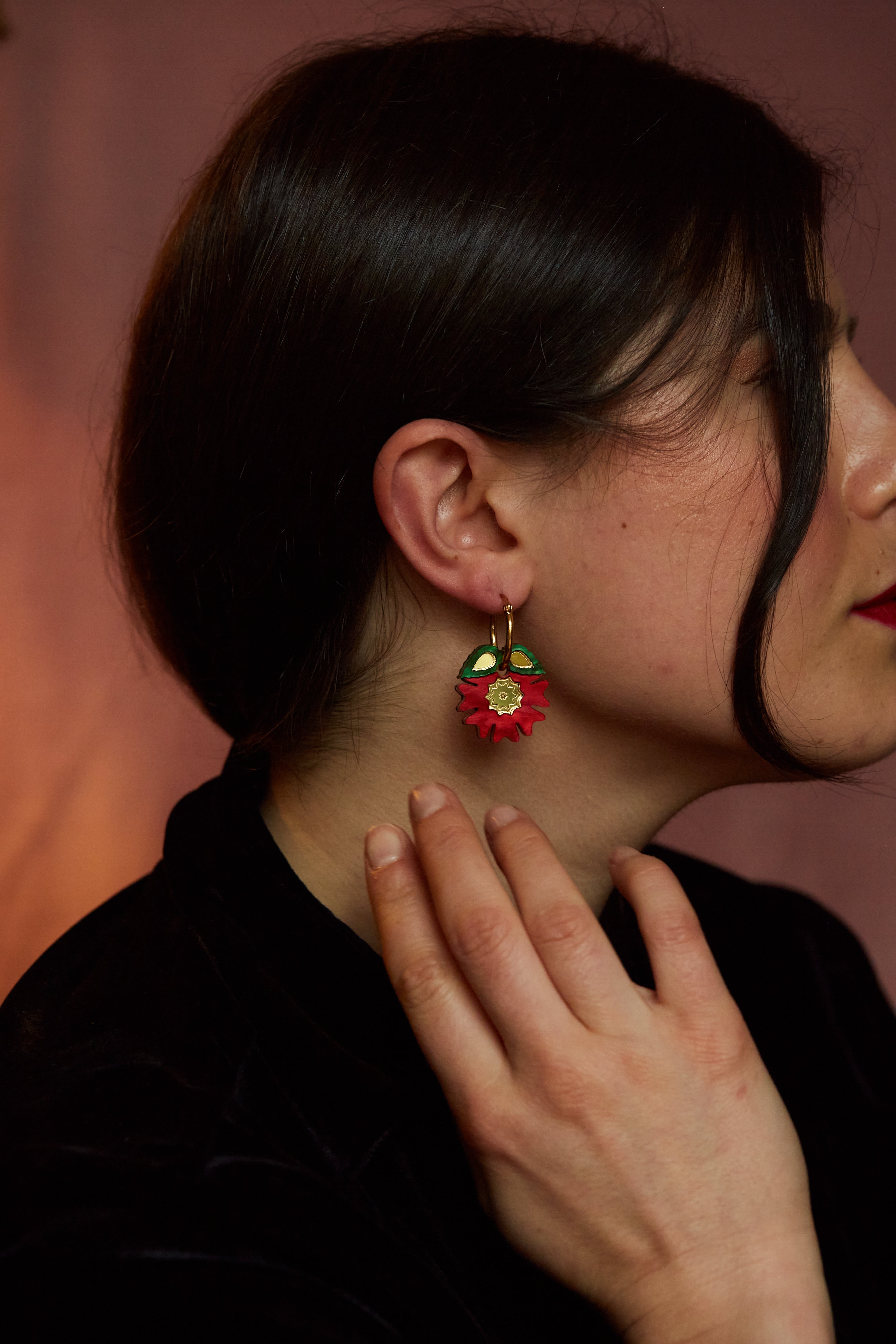 Folk Poinsettia Hoop Earrings