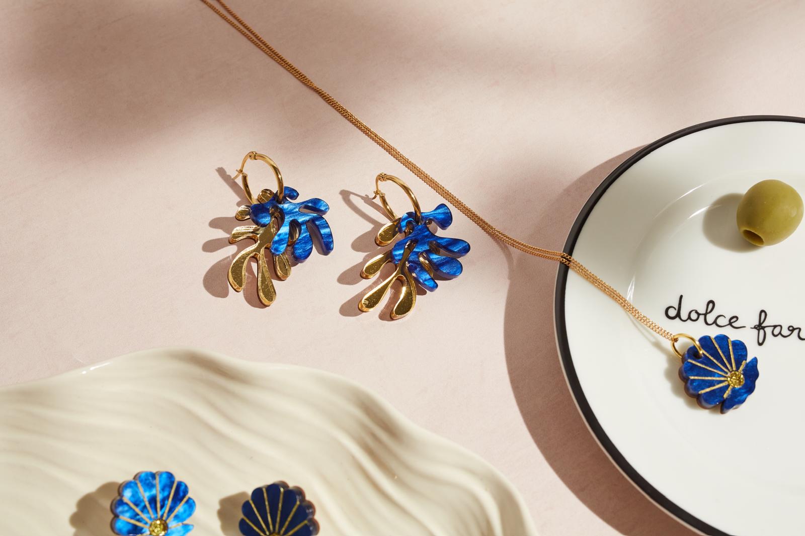 Seaweed Hoops Gold and Royal Blue