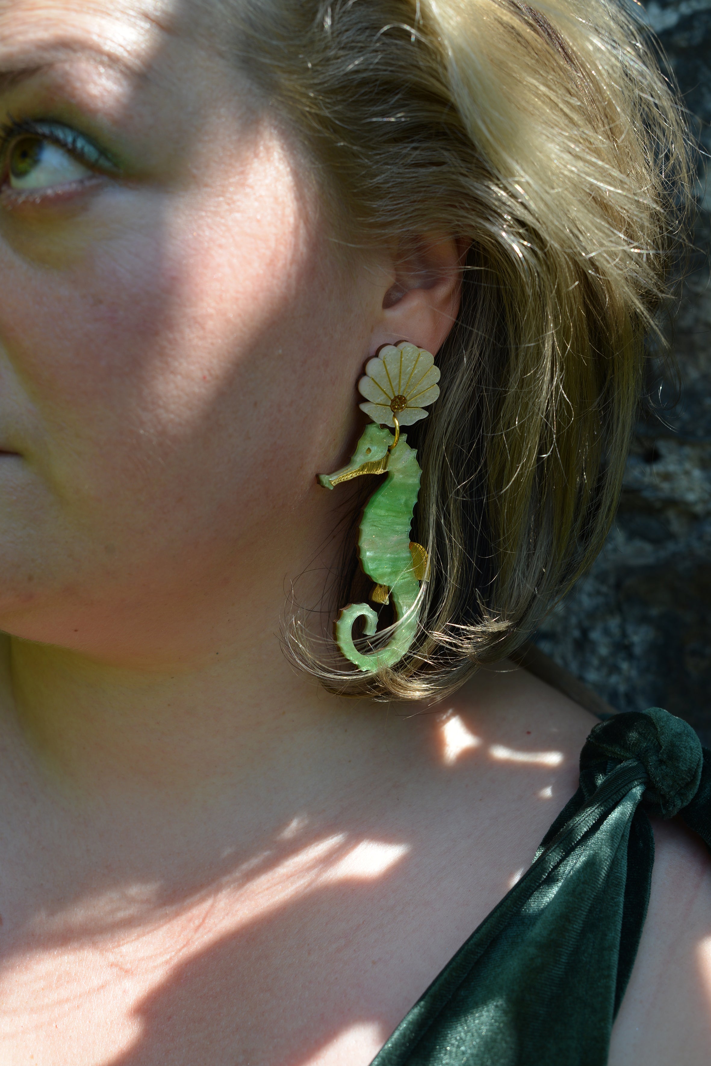 Seahorse Statement Earrings Green