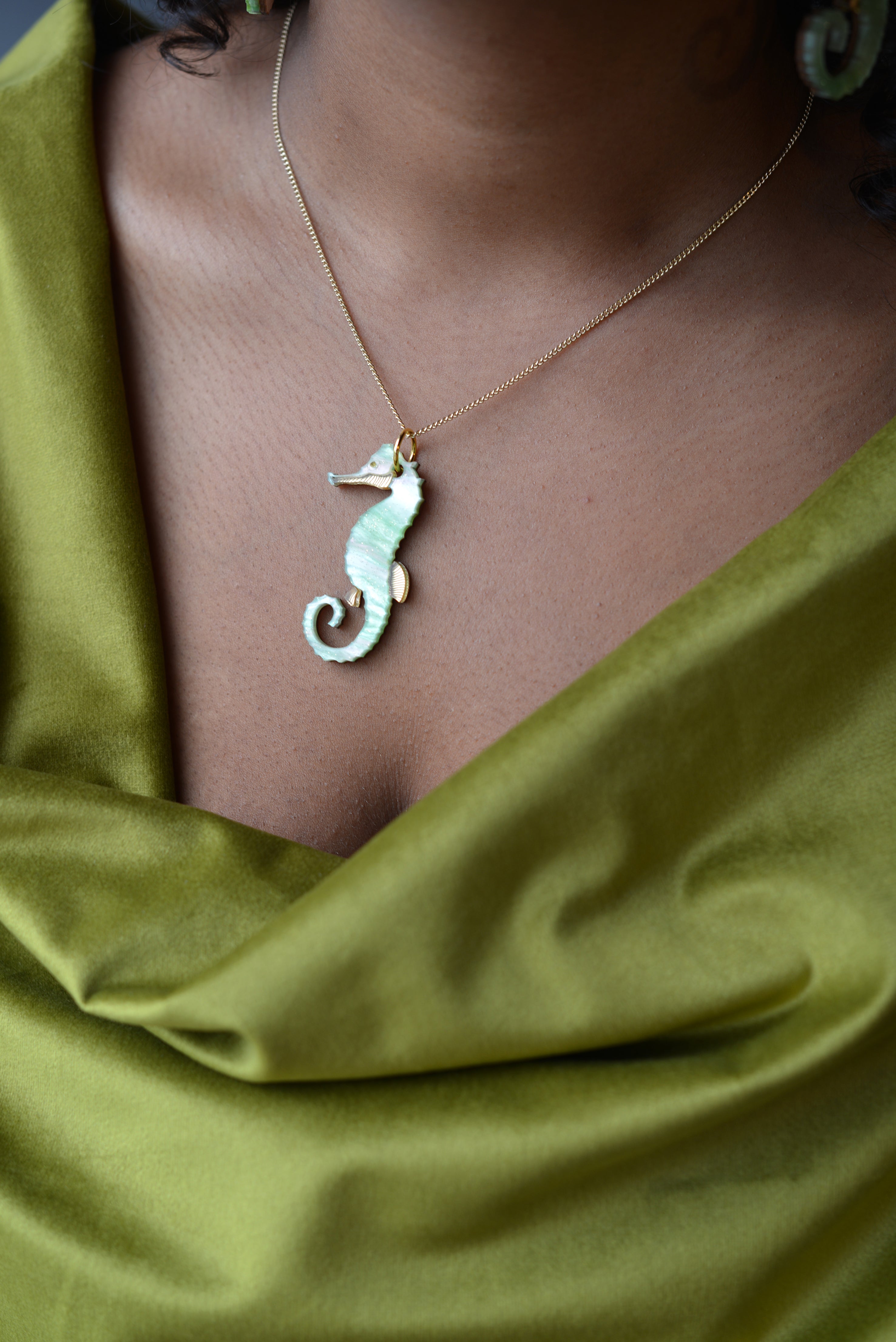 Seahorse Necklace Green
