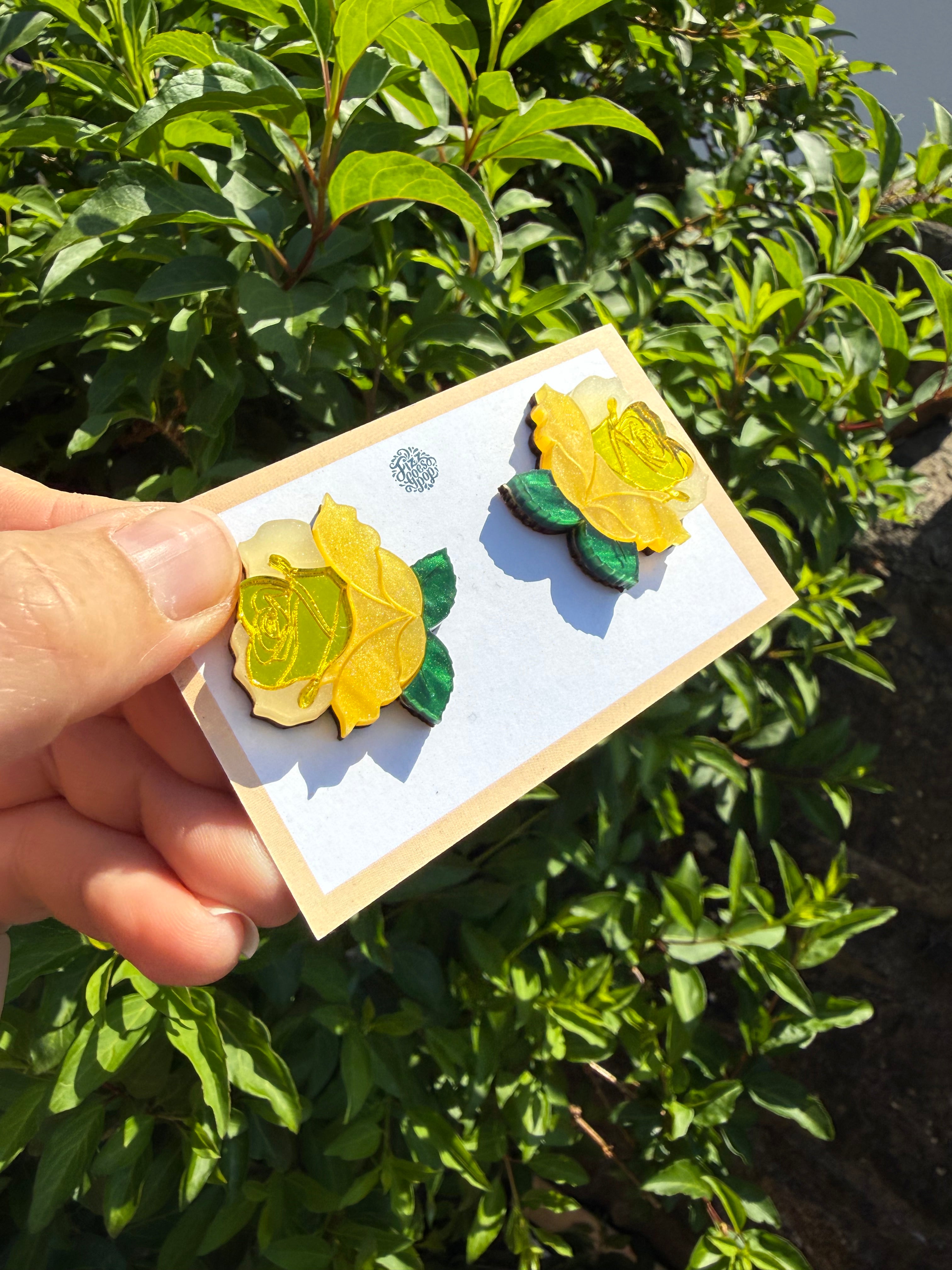 Yellow rose studs