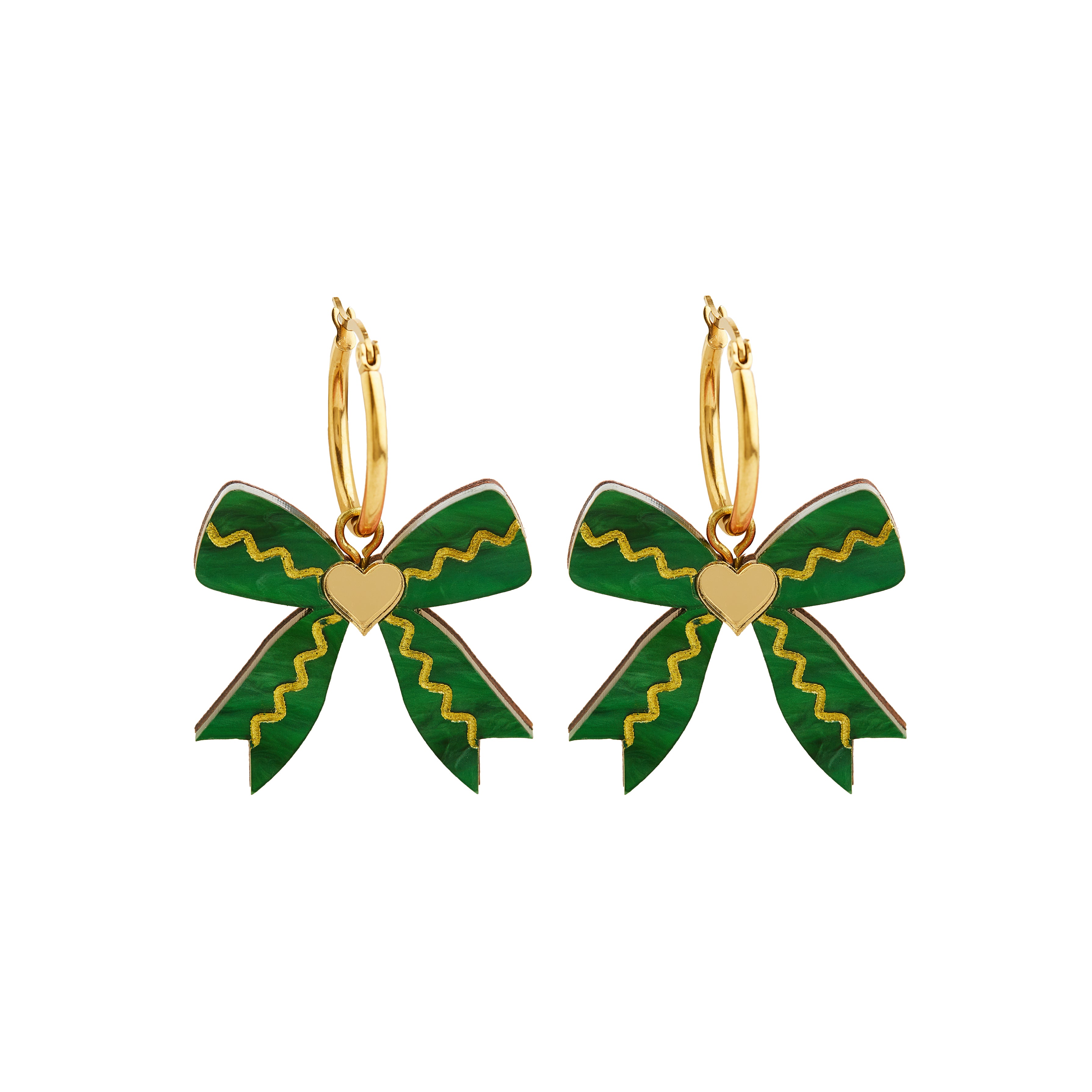 Bow Hoop Earrings - GREEN