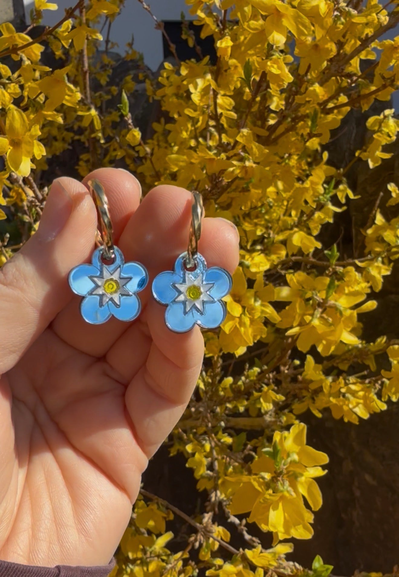 Forget Me Not Blue Mirror Hoops