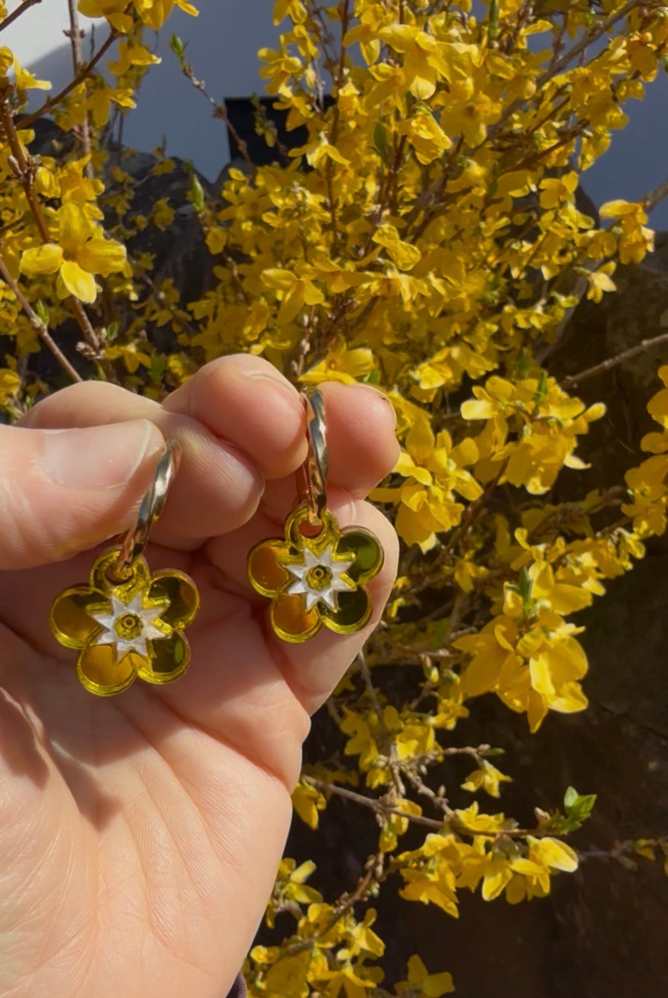 Forget Me Not Yellow Mirror Hoops