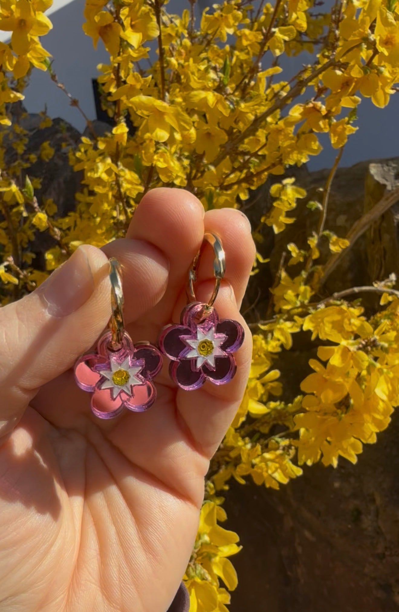 Forget Me Not Pink Mirror Hoops