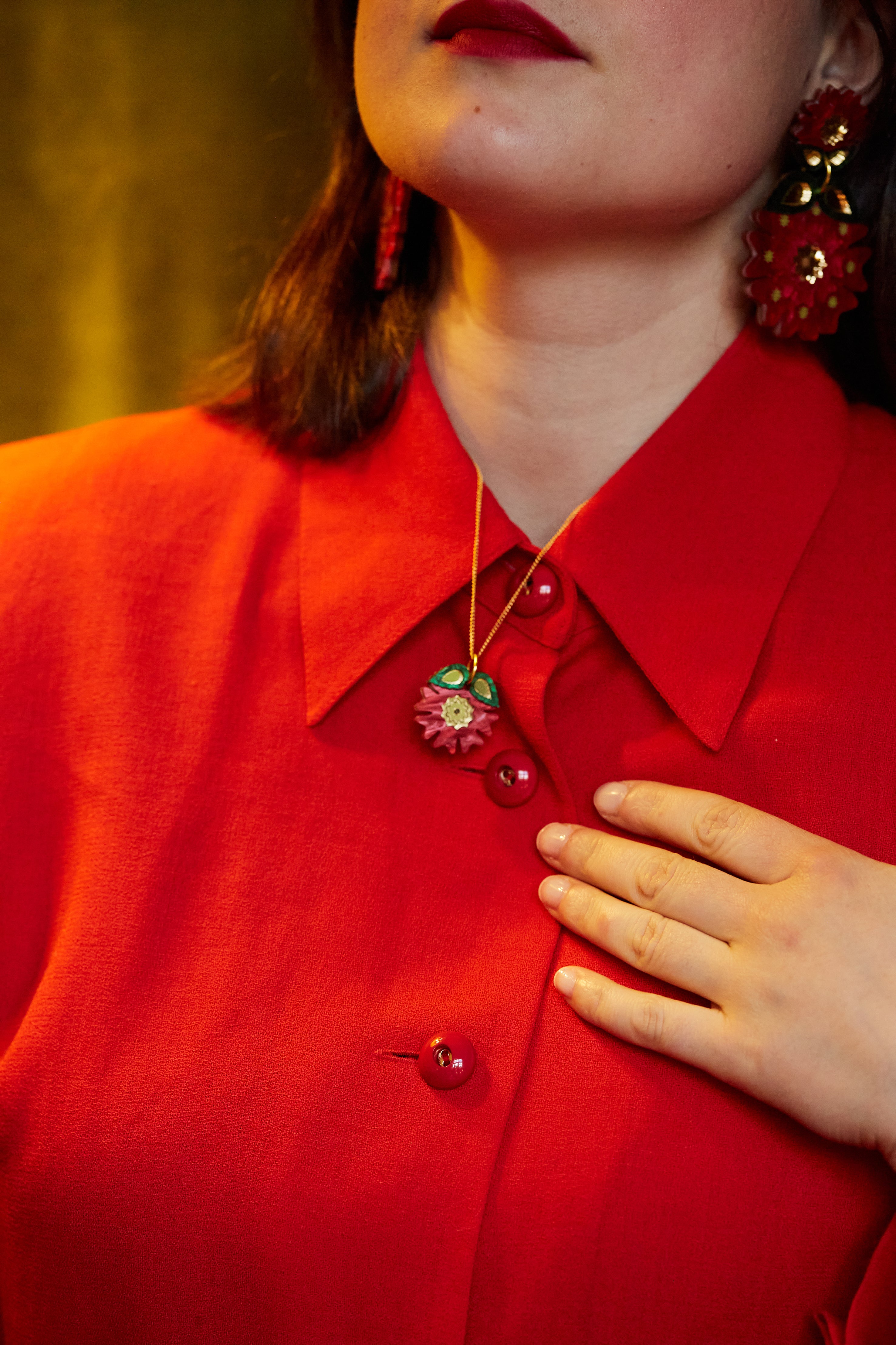 Folk Poinsettia Mini Necklace