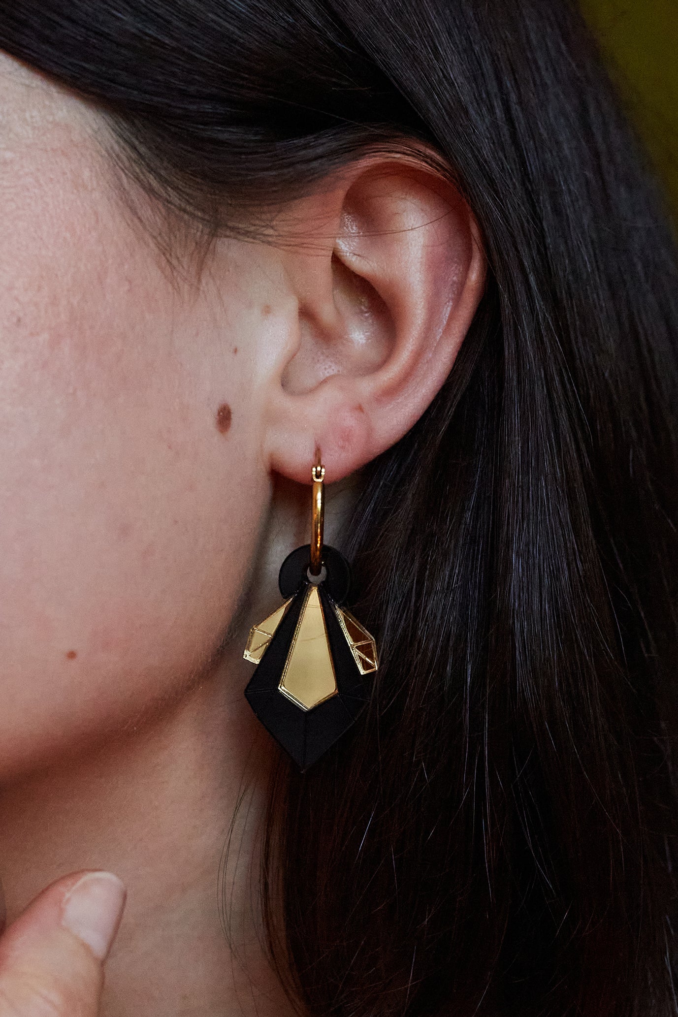 Geo Shard Hoop Earrings GOLD/BLACK