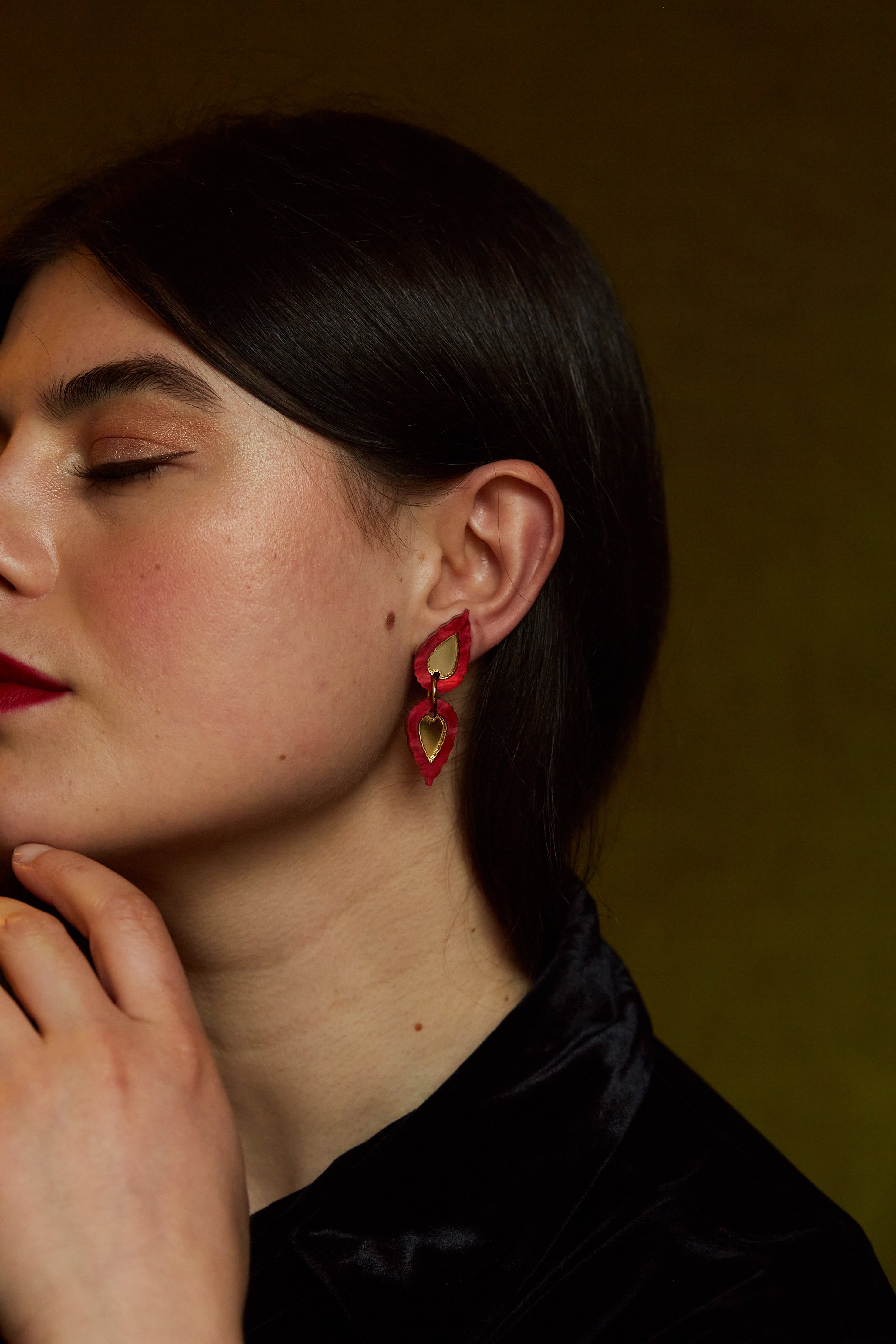 Folk Teardrop Double Drop Earrings RED