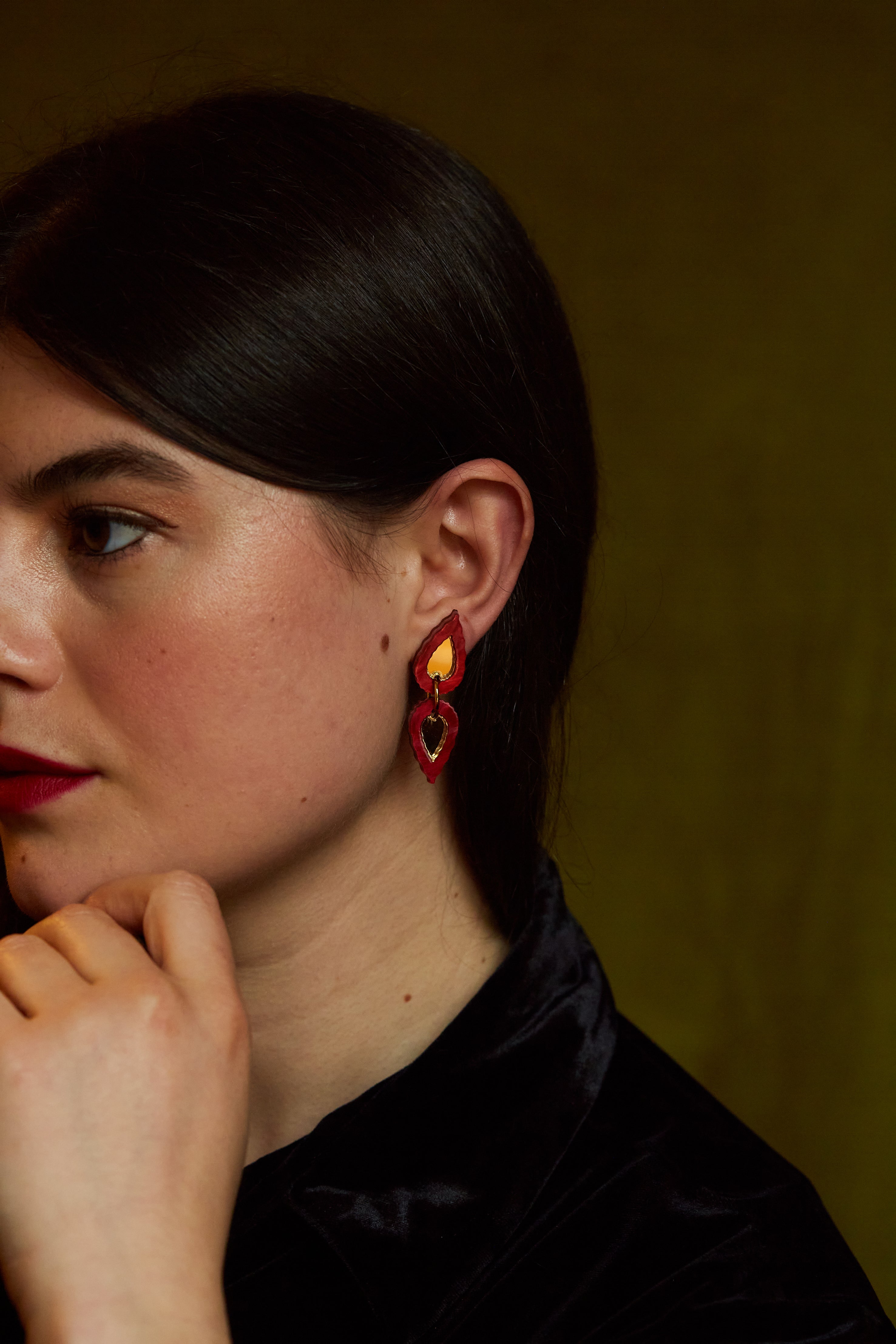 Folk Teardrop Double Drop Earrings RED